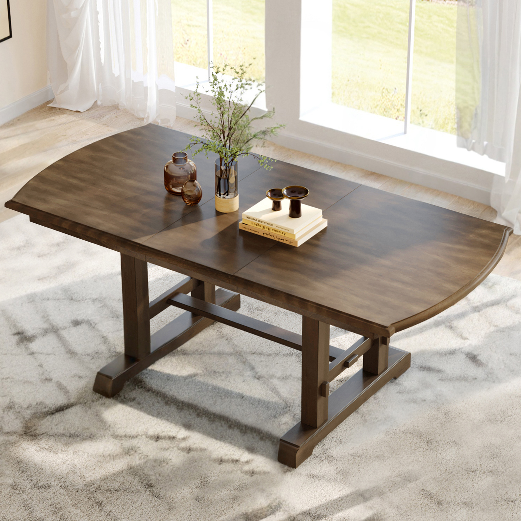 Table extensible 59-77po ferme campagnard, feuille amovible, brun