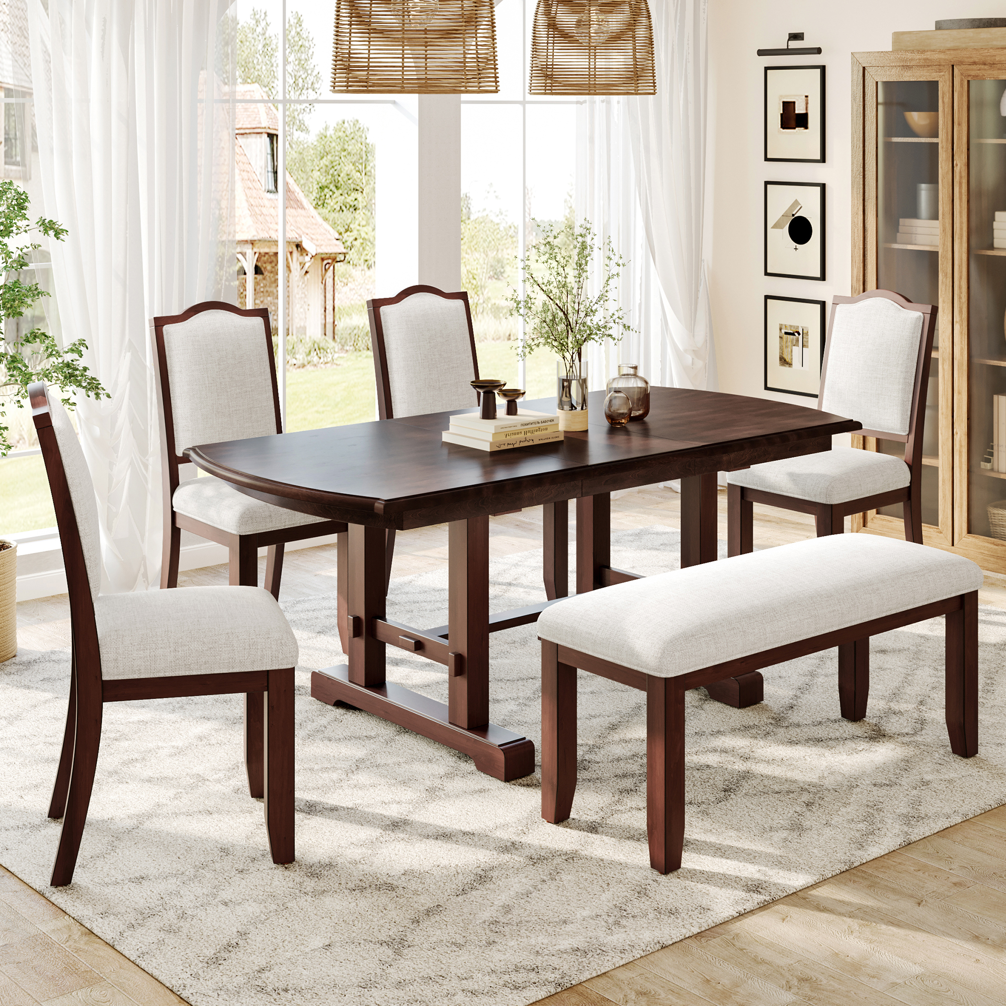 Ensemble table salle à manger 59-77po extensible 6 places cerise