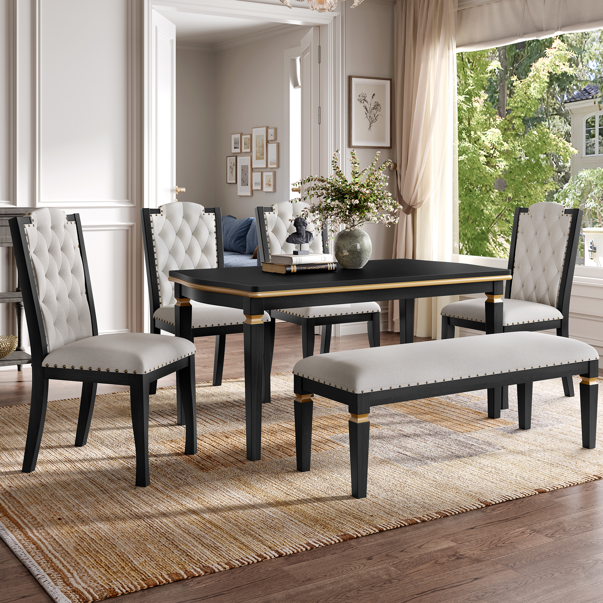 Ensemble table à manger 6 pcs 60po noir