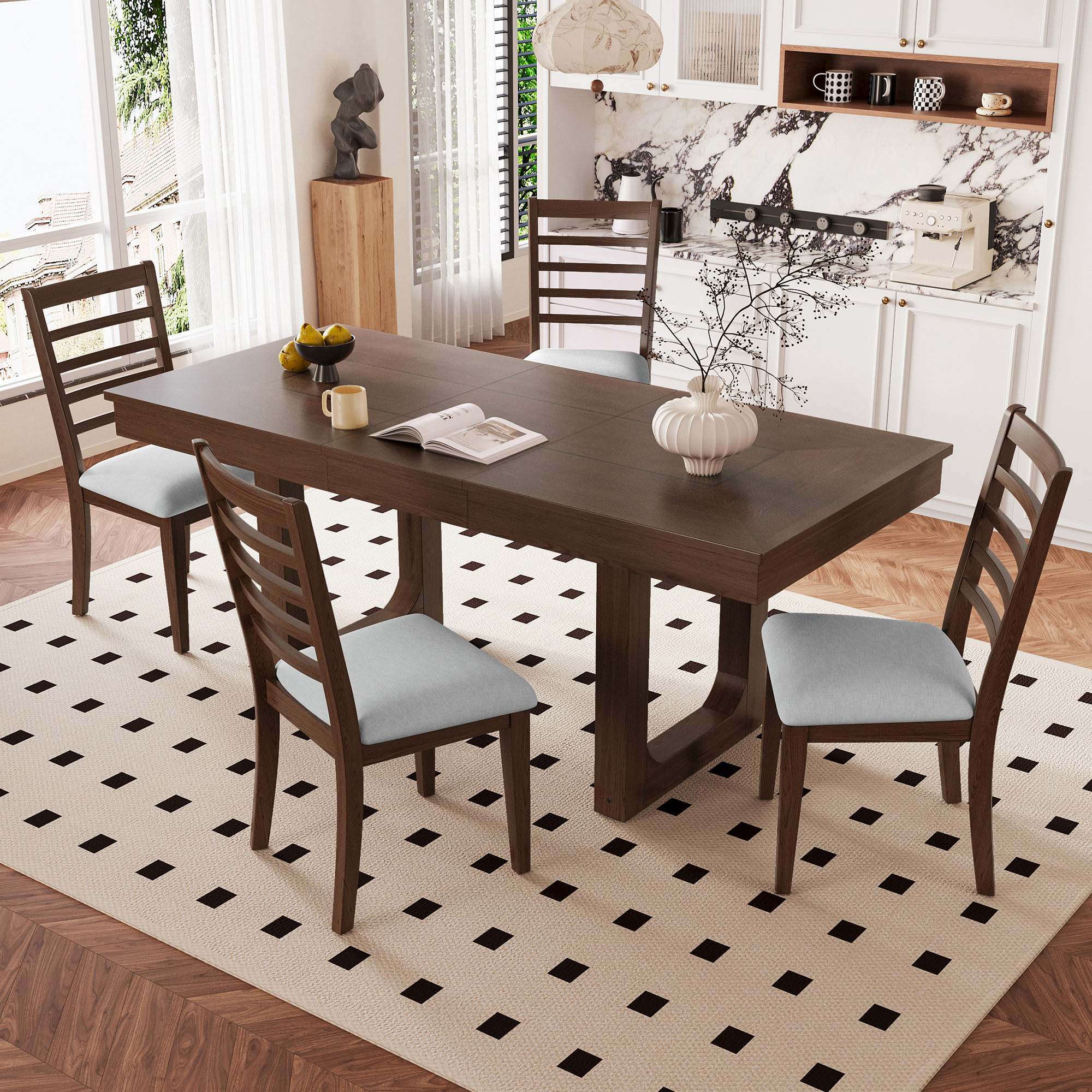 Ensemble table extensible 5 pièces ferme 78po feuille 18po