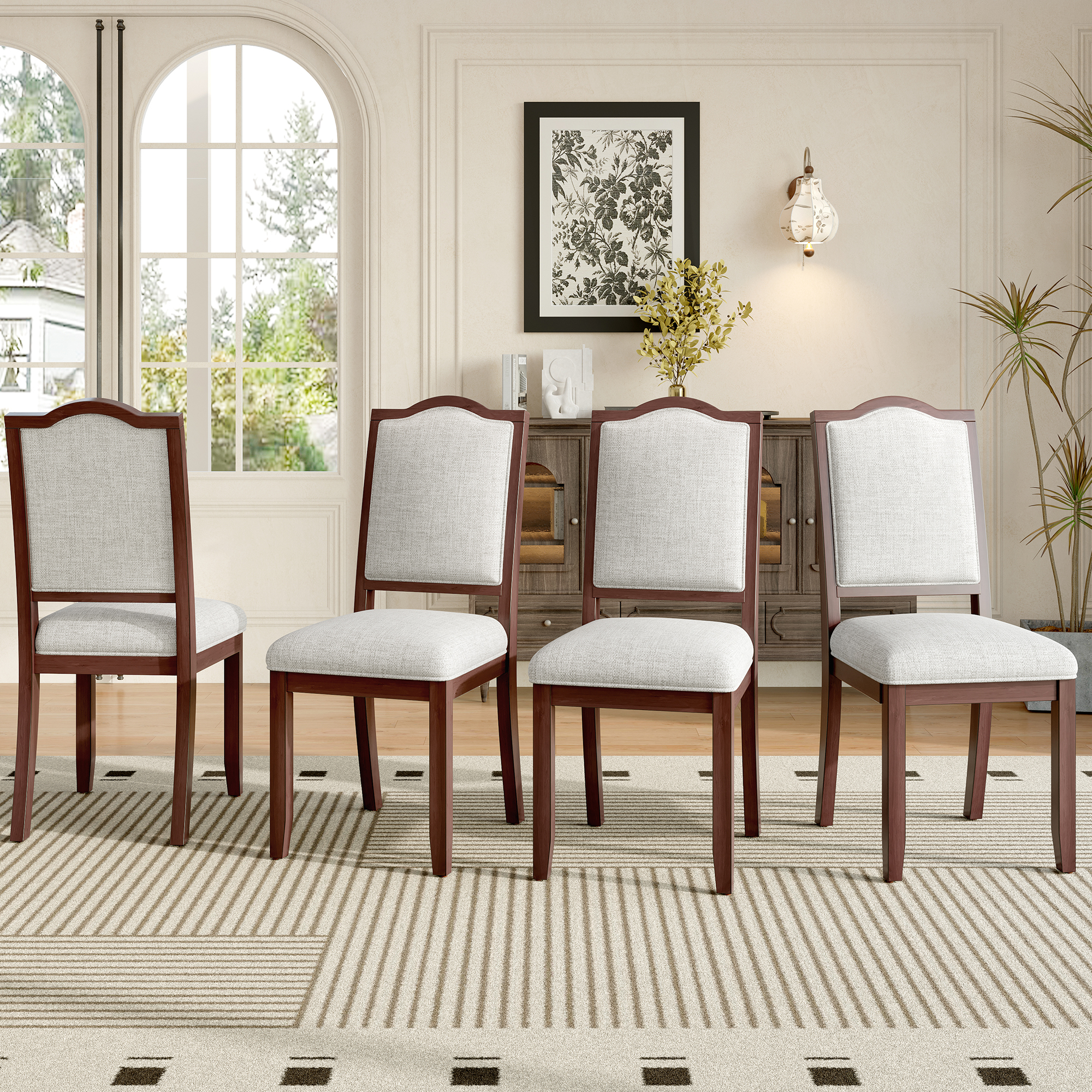Chaises salle manger 4 pcs campagnarde, beige, cerisier