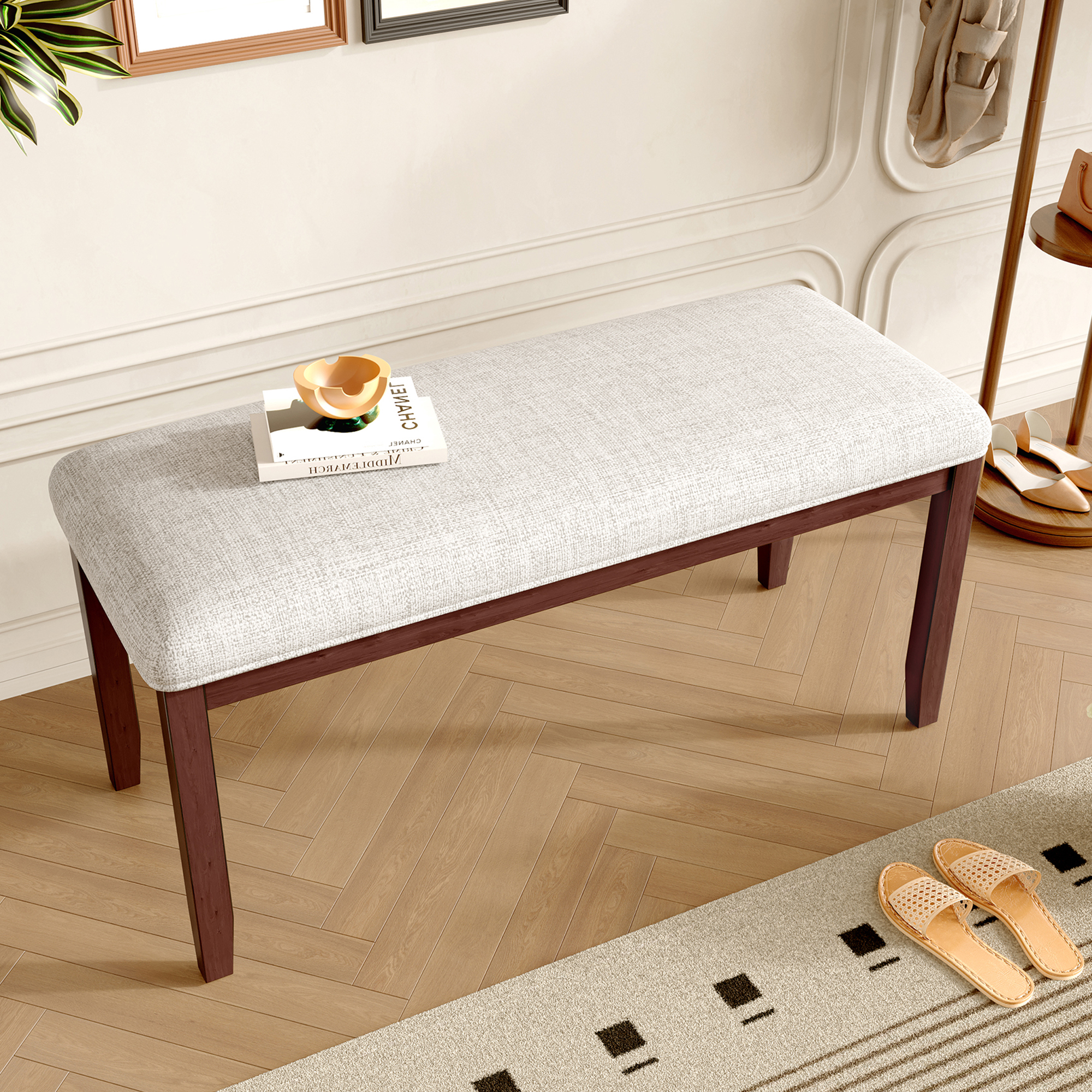 Banc rembourré chambre bout lit 38po bois beige cerisier