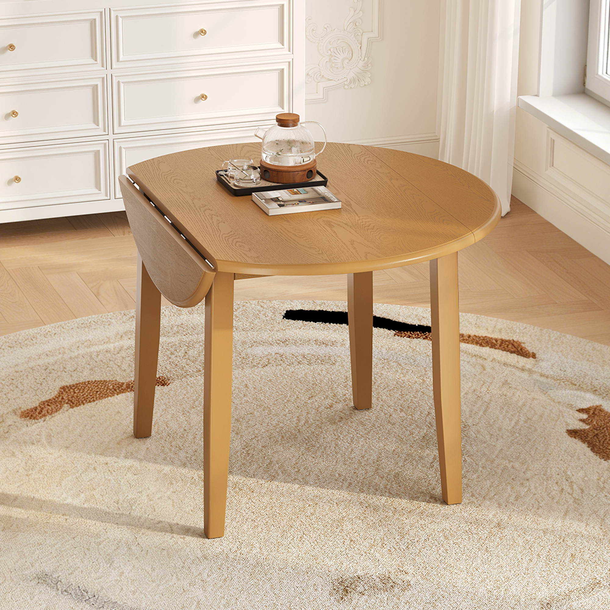 Table à manger ronde extensible 2-4 personnes brun clair