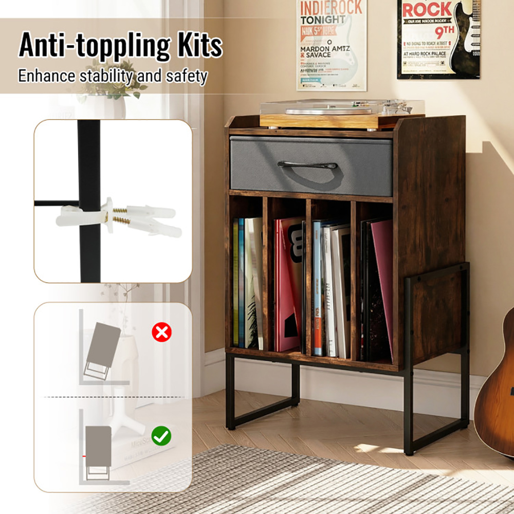 Meuble tourne-disque avec tiroir et rangement vinyle