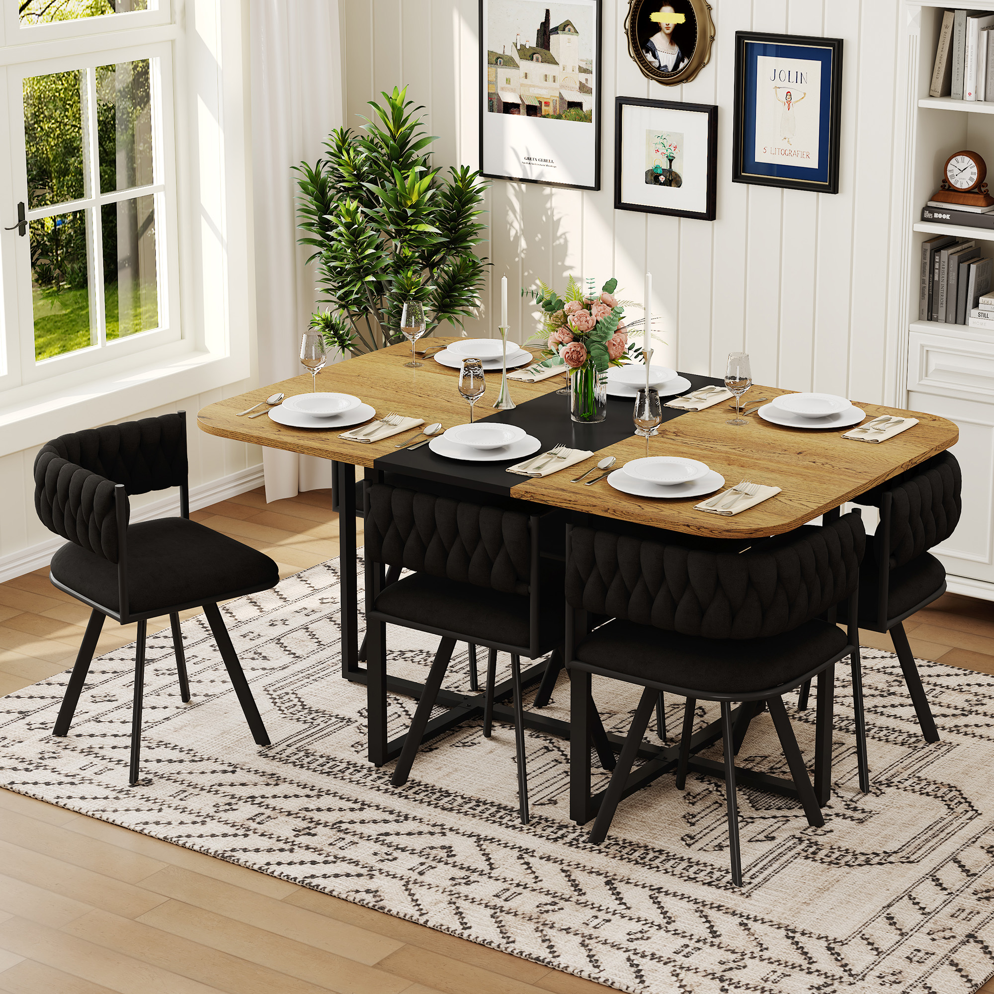 Ensemble table à manger 7 pièces 6 chaises velours