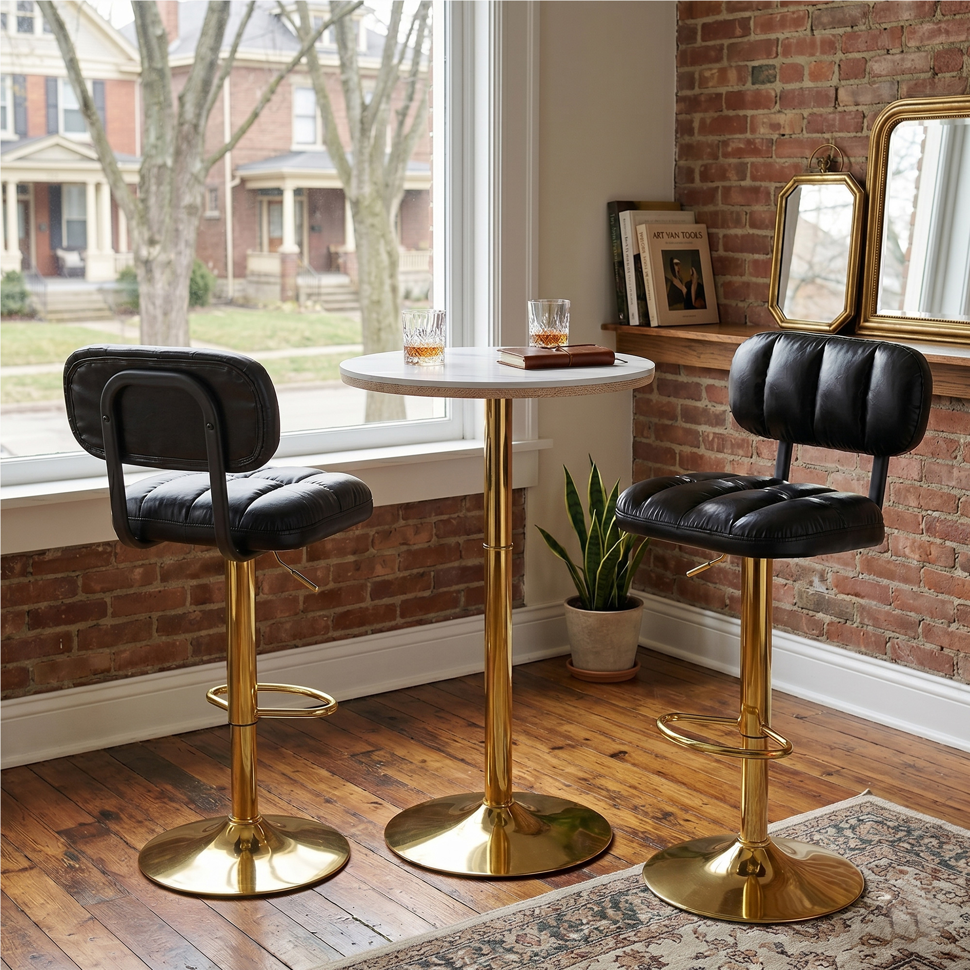 Tabourets bar 2pc hauteur ajustable cuir PU noir base or