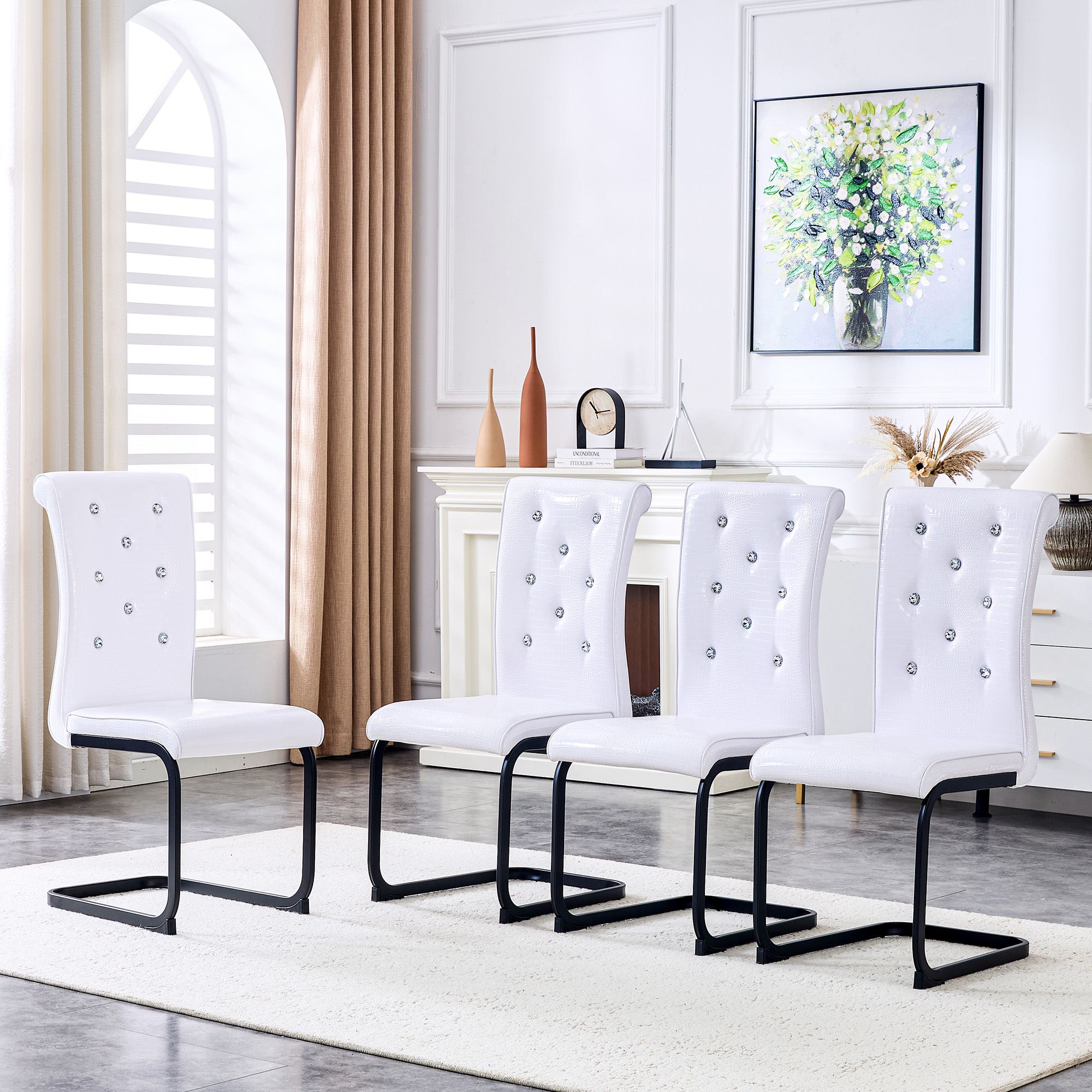 Ensemble 4 chaises repas, cuir synthétique alligator noir