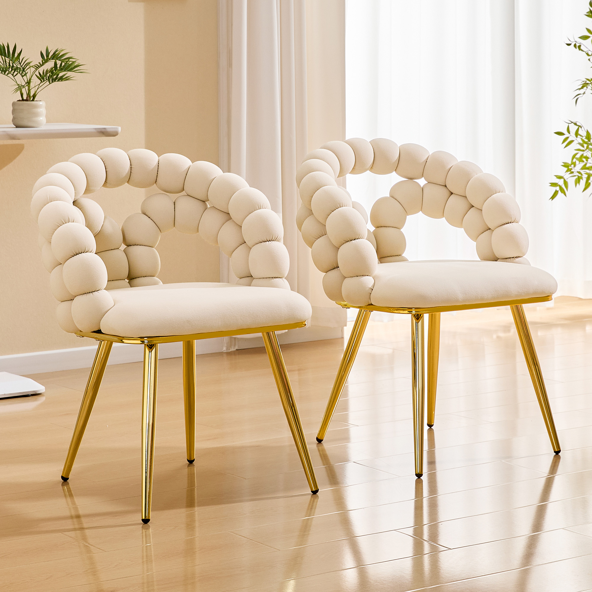 Chaise à manger velours bulle or ensemble 2 beige