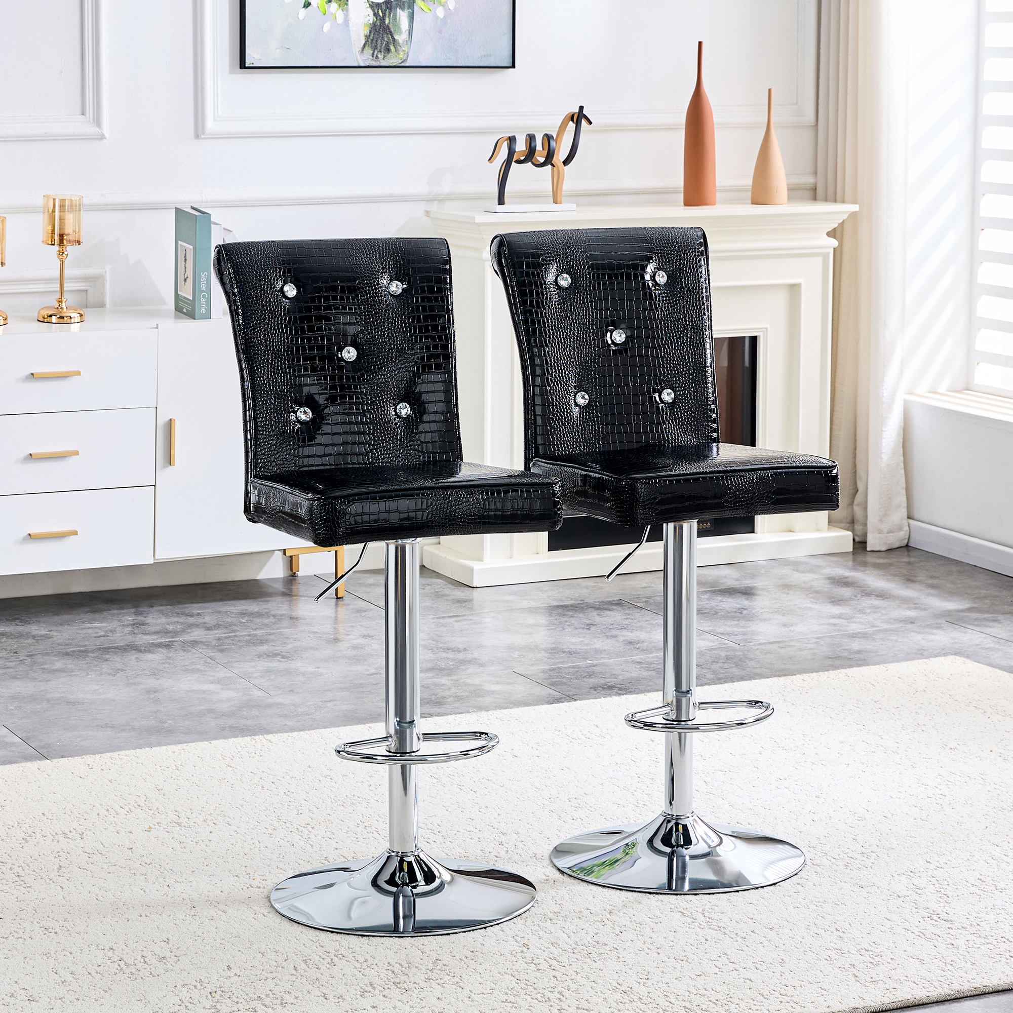 Ensemble 2 chaises cuir crocodile vintage avec fermoir cristal