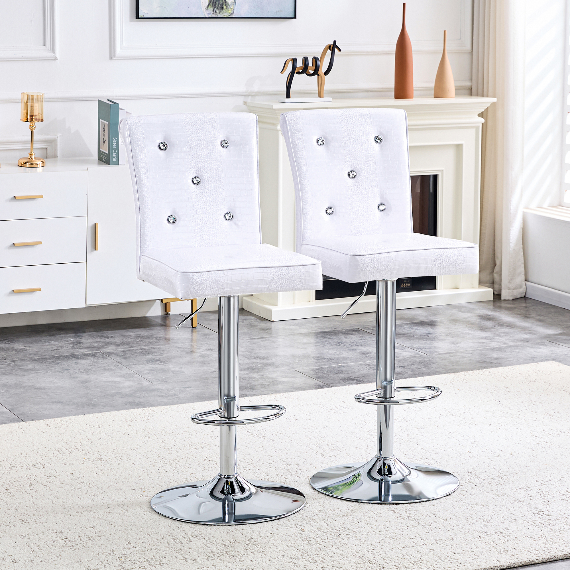 Ensemble 2 chaises cuir crocodile blanc vintage