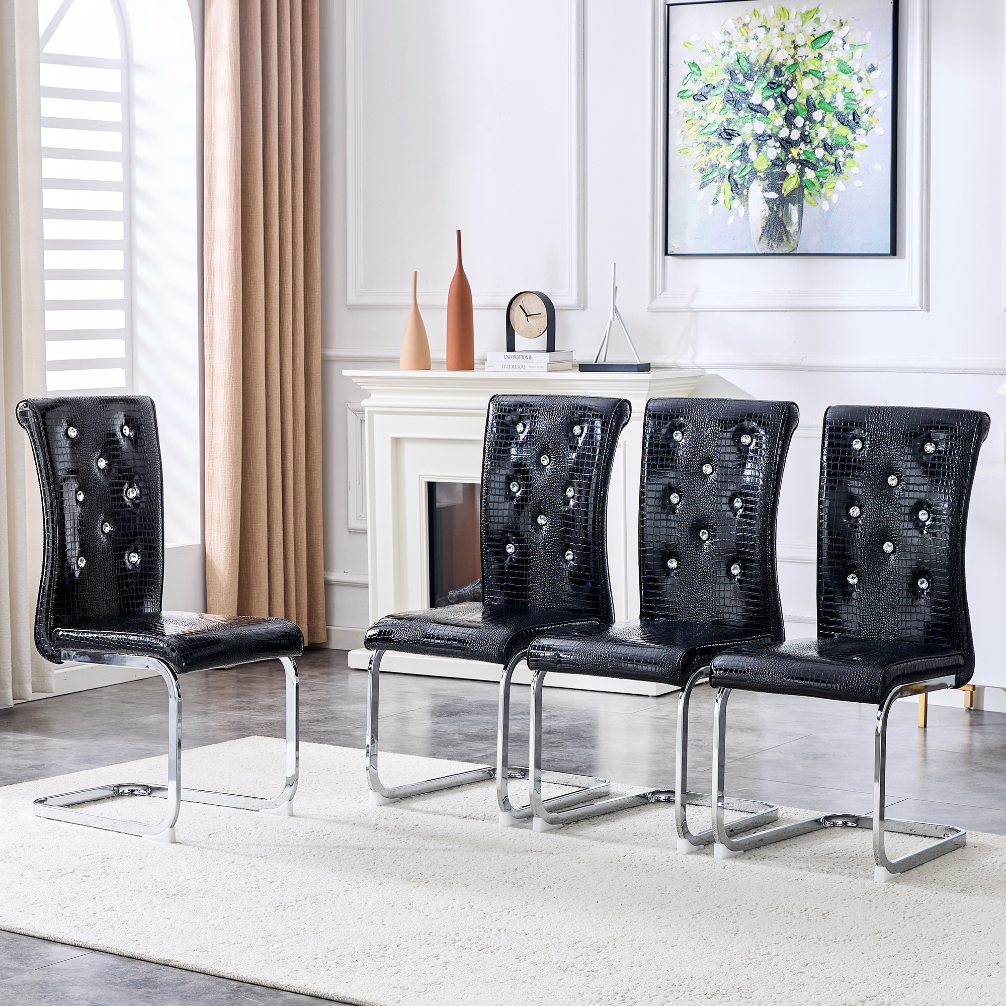 Ensemble 4 chaises alligator cuir faux boucle cristal