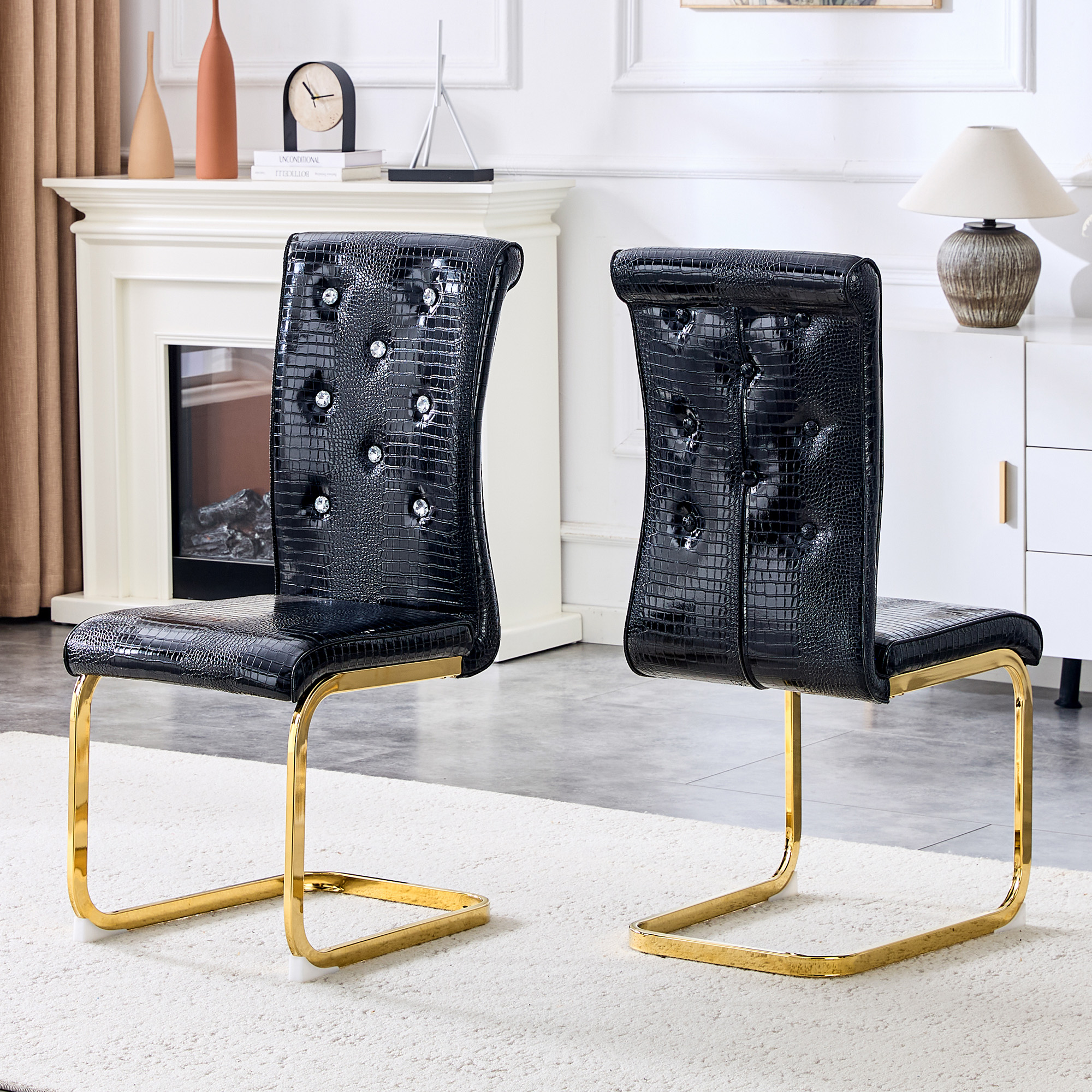 Ensemble 2 chaises cuir alligator design boucle