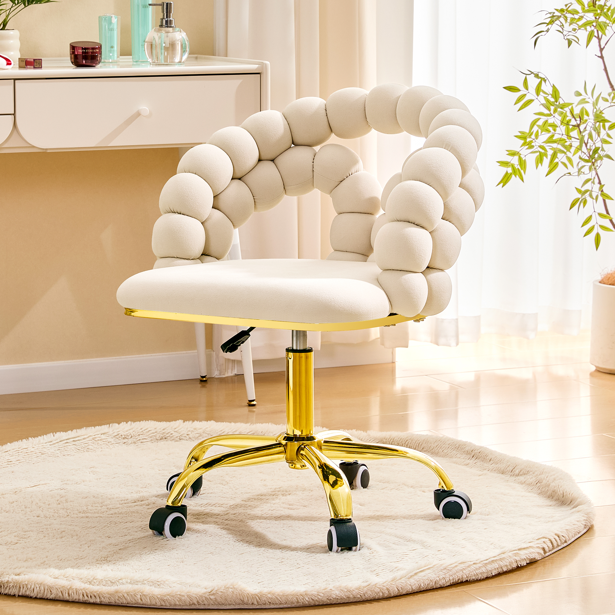 Chaise bureau velours pivotant bulle dossier base or