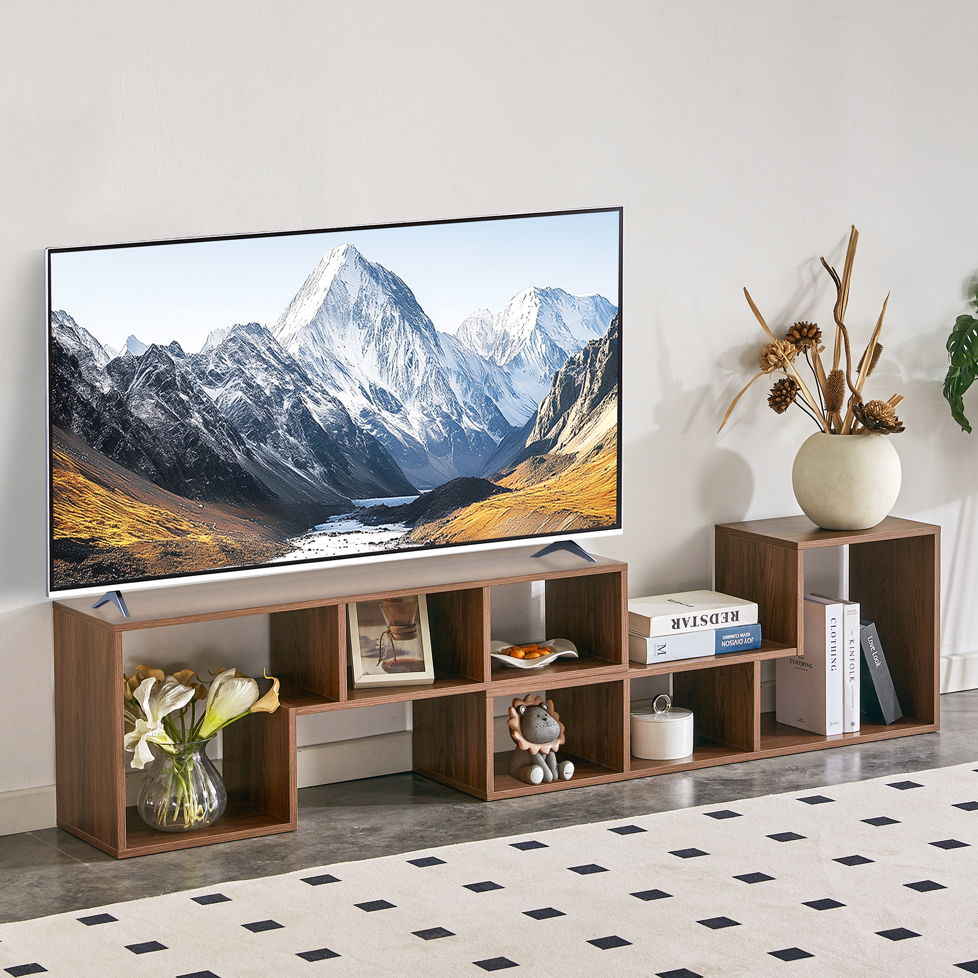 Meuble TV cube 2 pièces L-shape entreposage ouvert