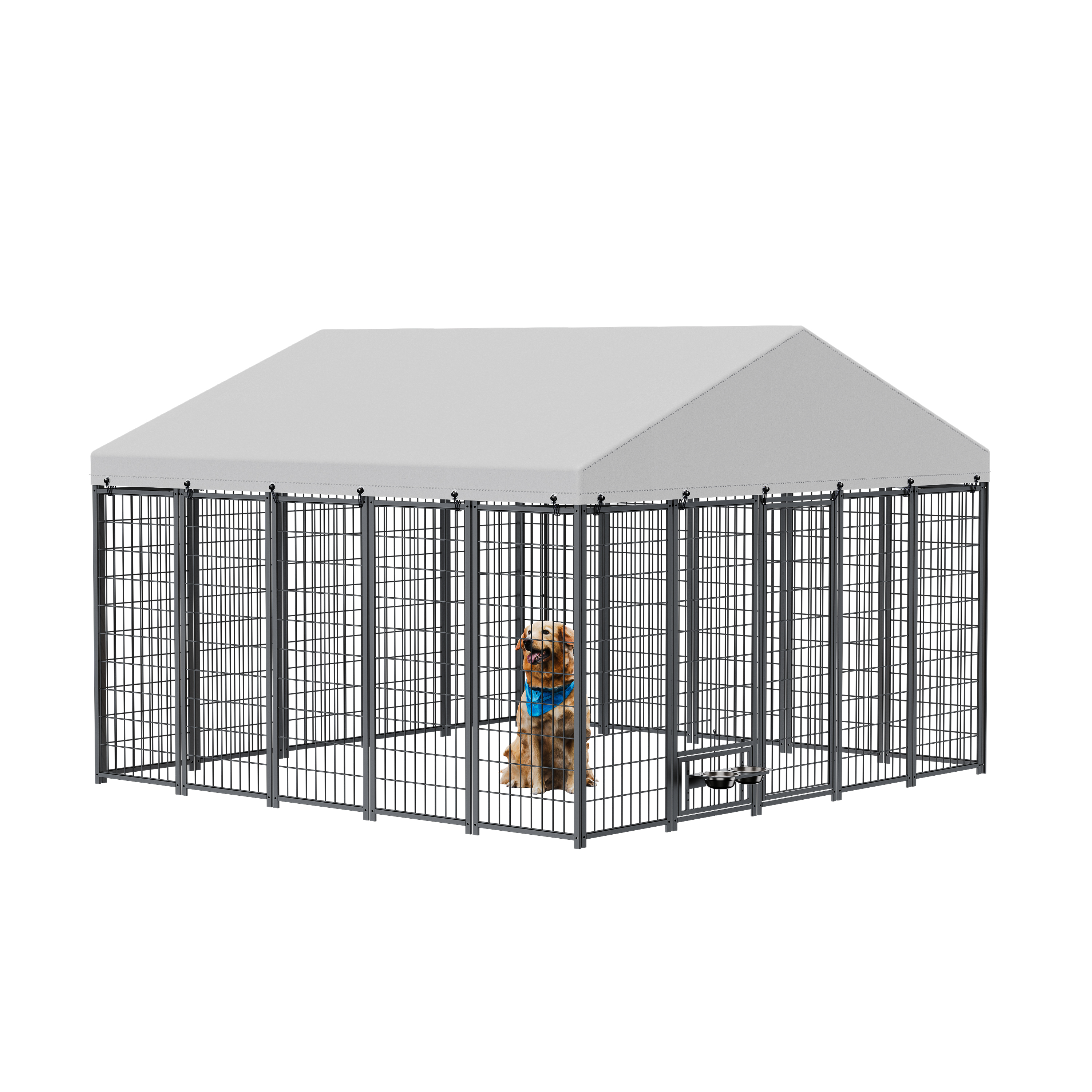 Enclos chien 9,61 x 9,45 x 6,77 pi métal toit