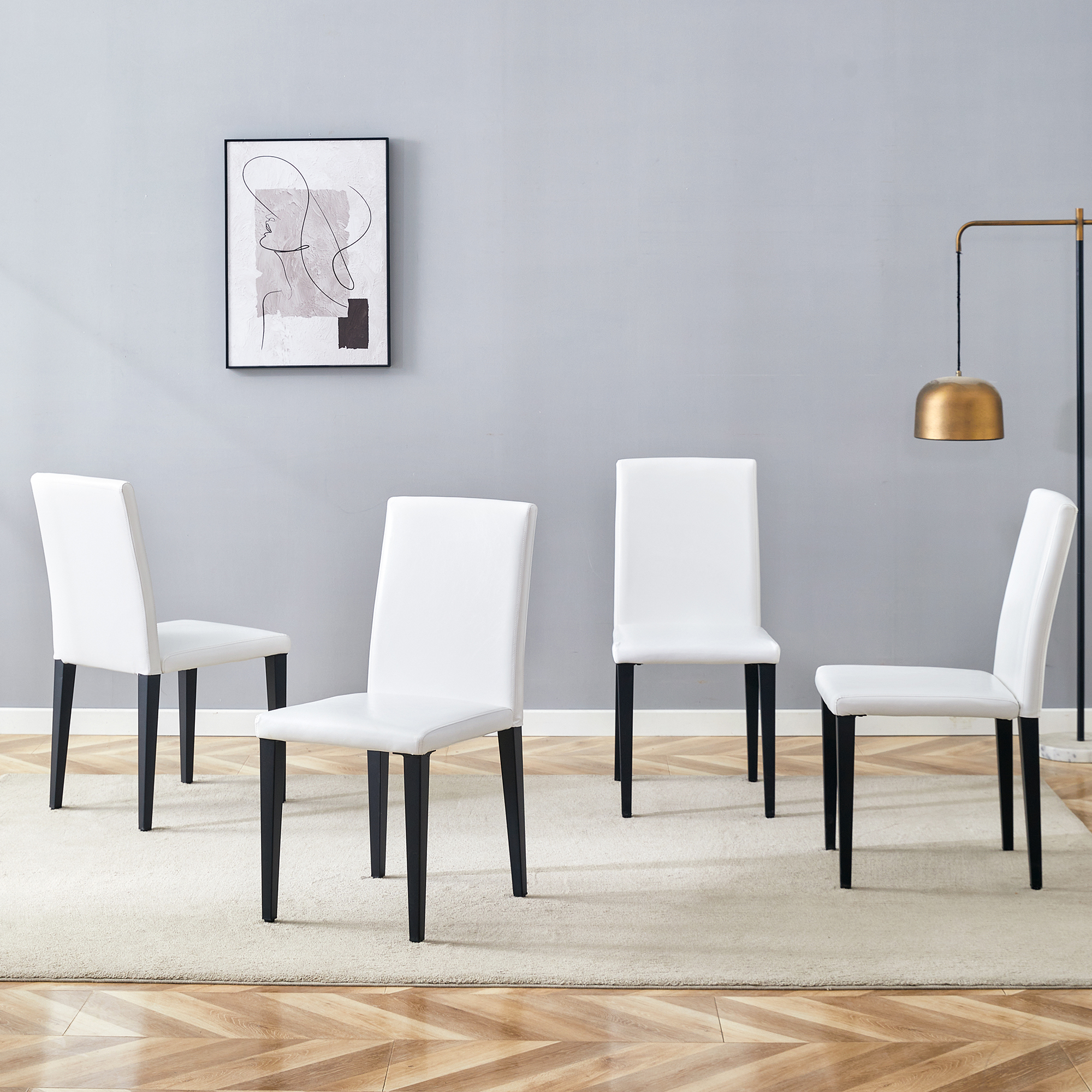 Chaises salle à manger 4x PU blanc, dossier ergonomique