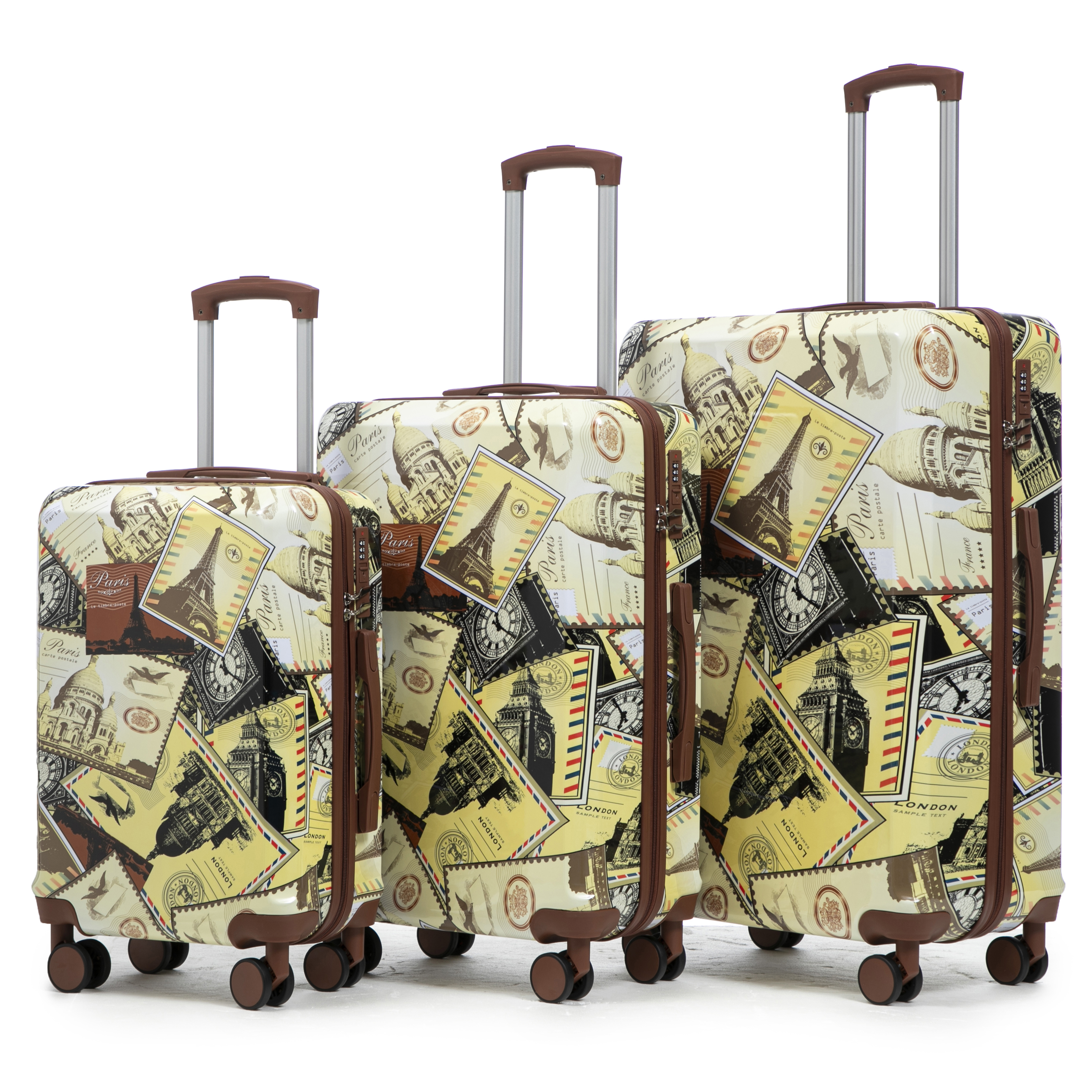 Ensemble 3 valises spinner 20/24/28po, serrure combinée