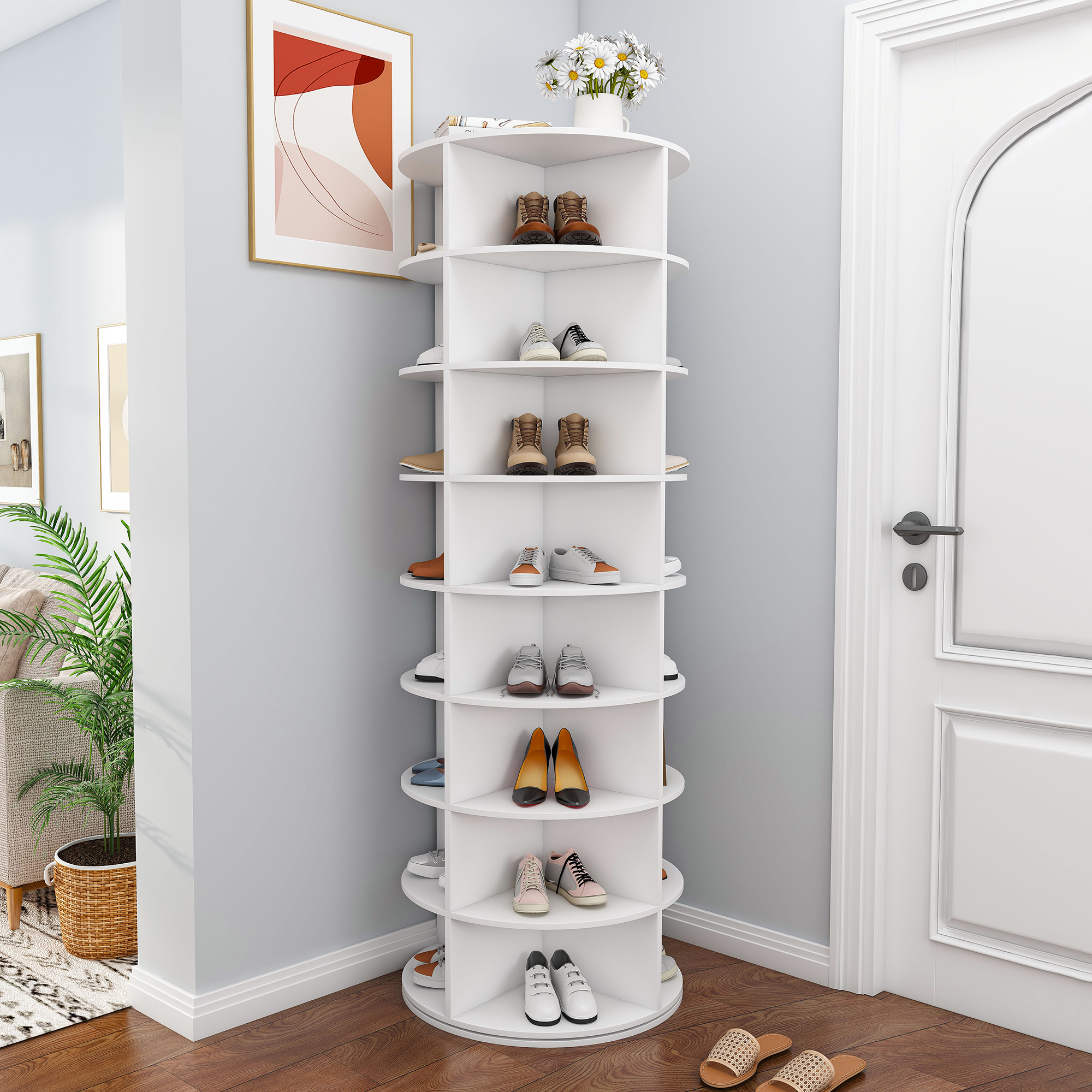 Rangement chaussures tour rotatif 8 étages 32 paires