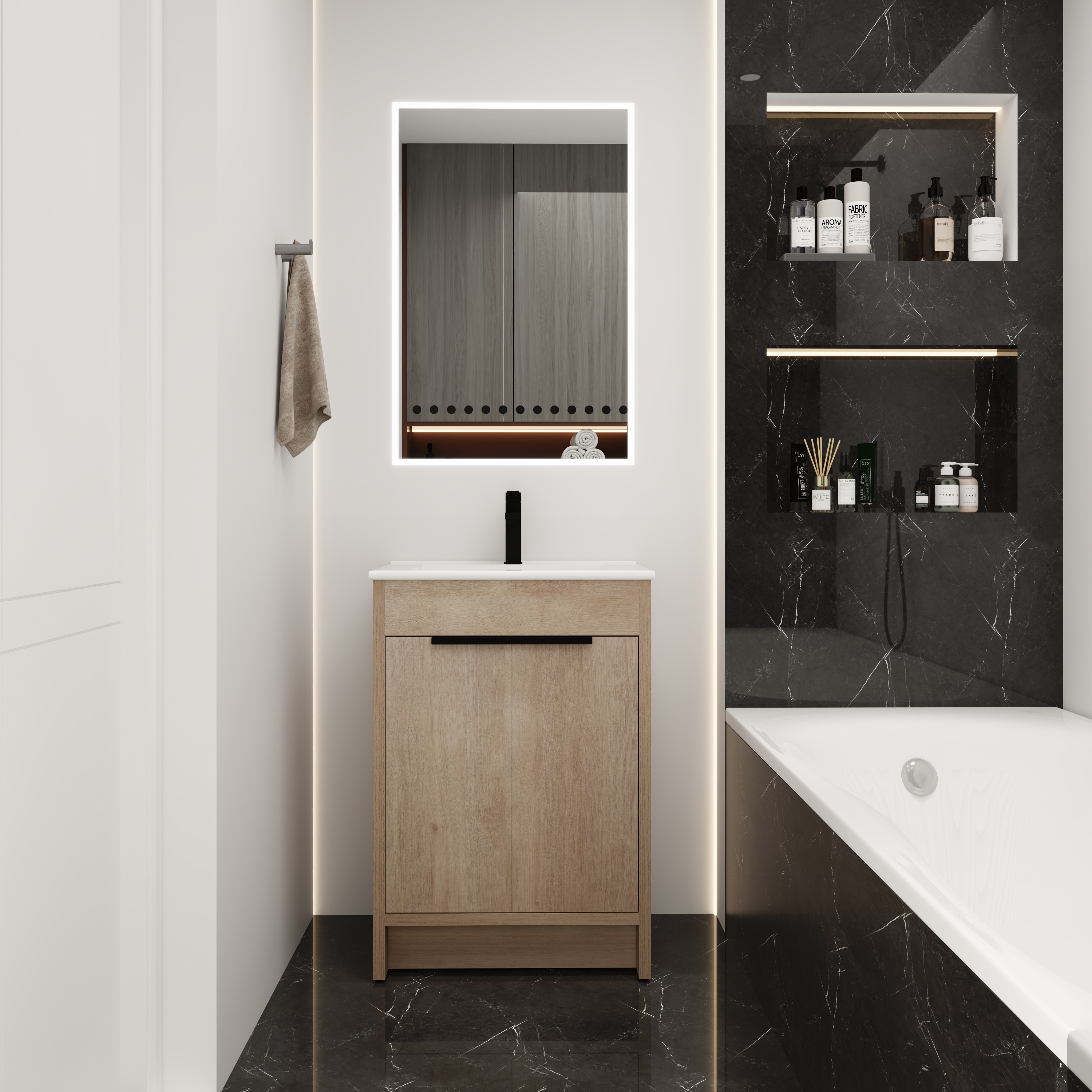 Vanité salle de bain 2 portes, KD-PACKING BVB02424PLO-G-BL9060B