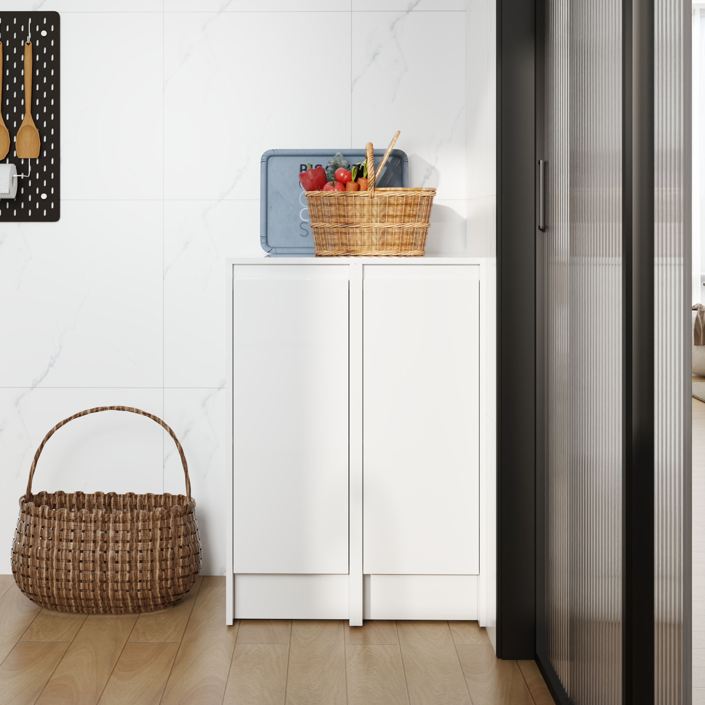 Armoire rangement salle bain 24po blanc portes fermeture douce