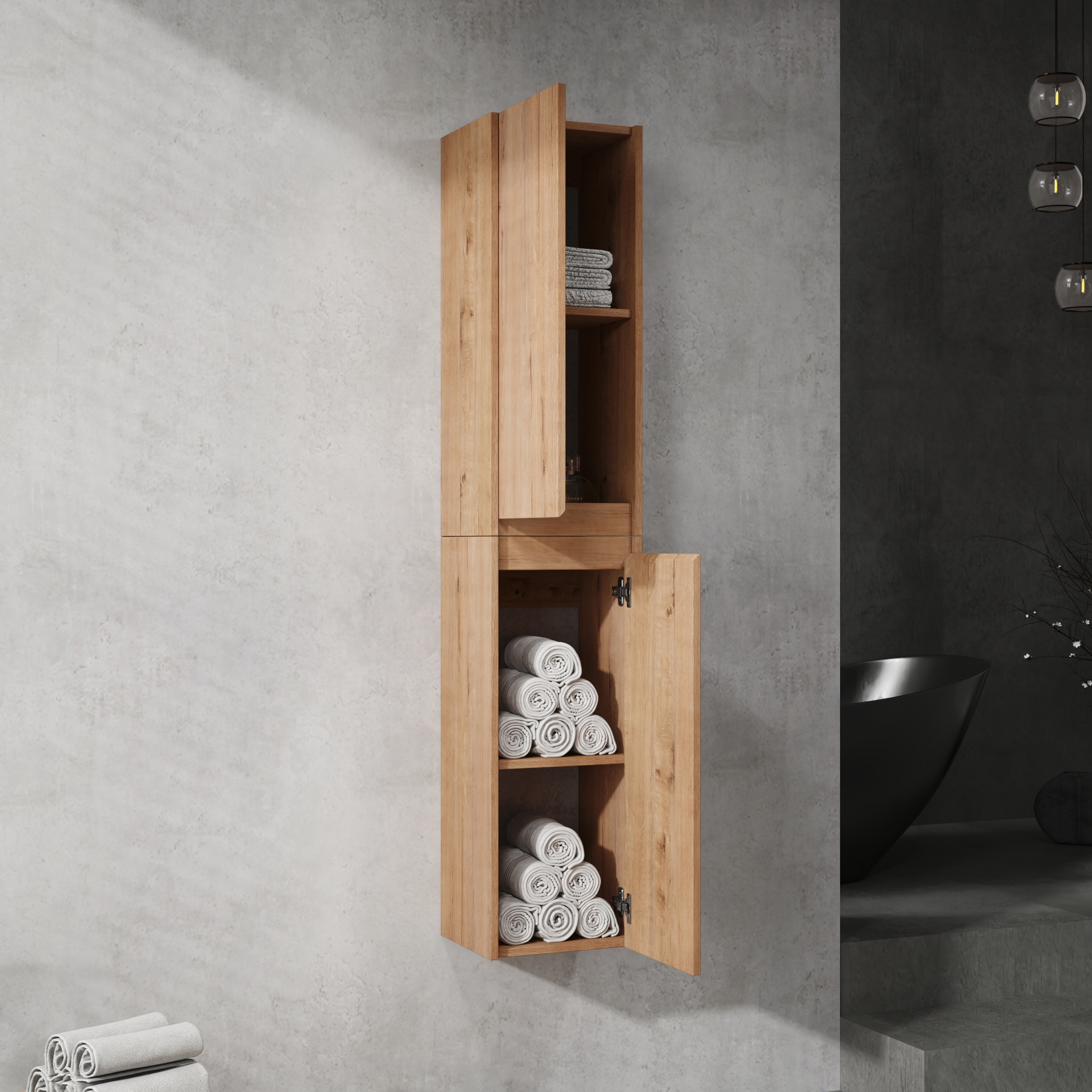 Armoire salle bain côté 12 po, portes fermeture douce