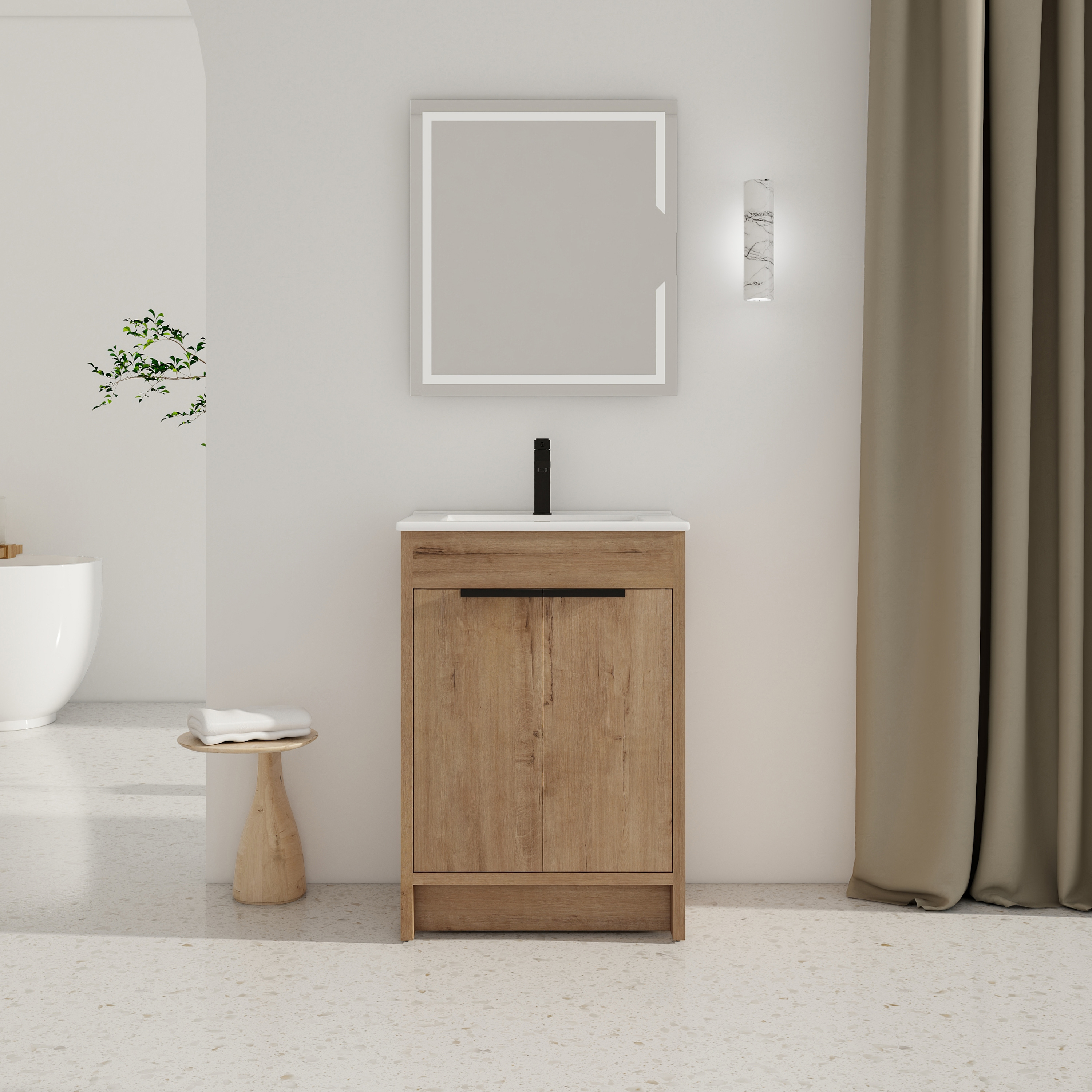 Vanité salle de bain 24 po, lavabo céramique blanc - KD-PACKING