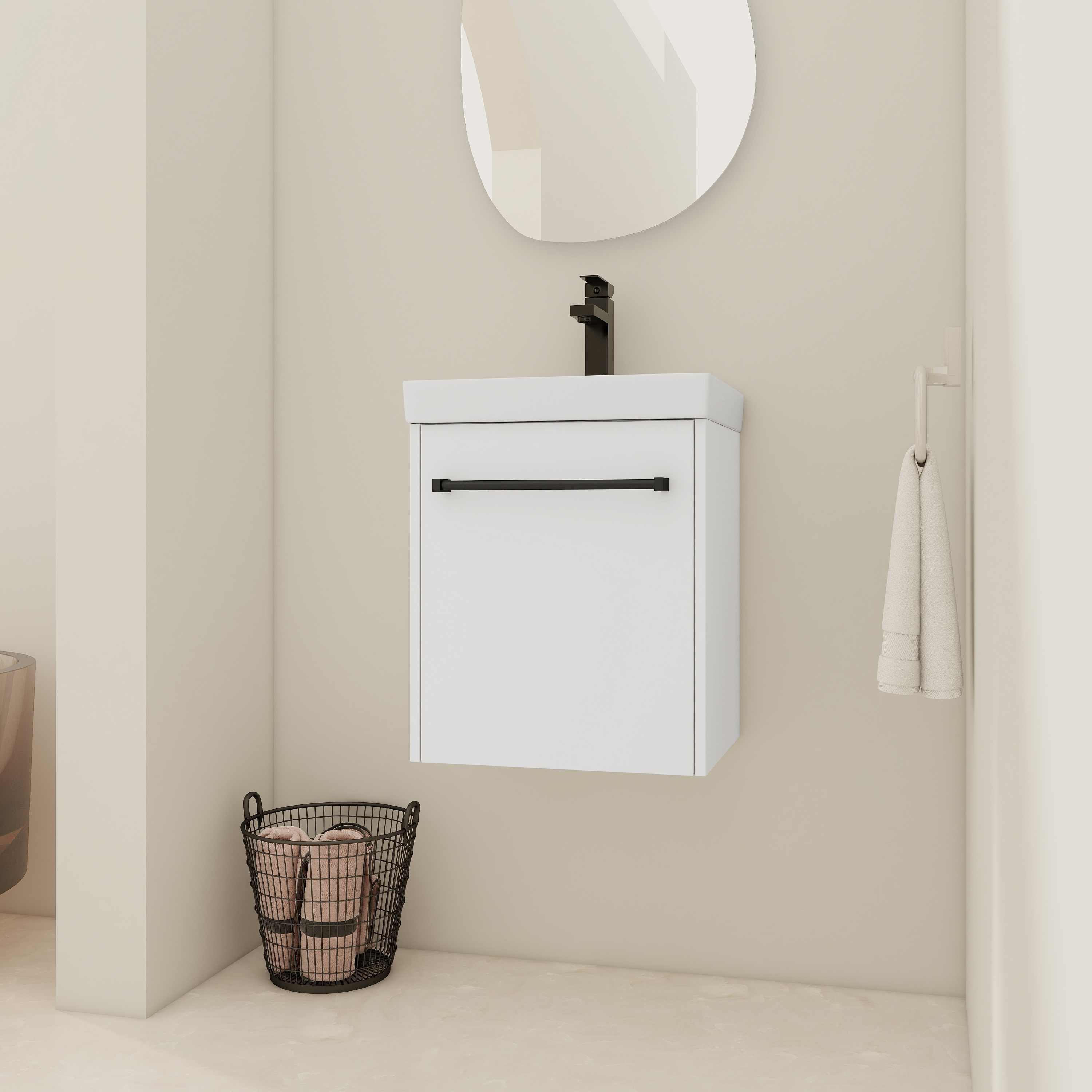 Vanité murale salle de bain 18 po lavabo céramique