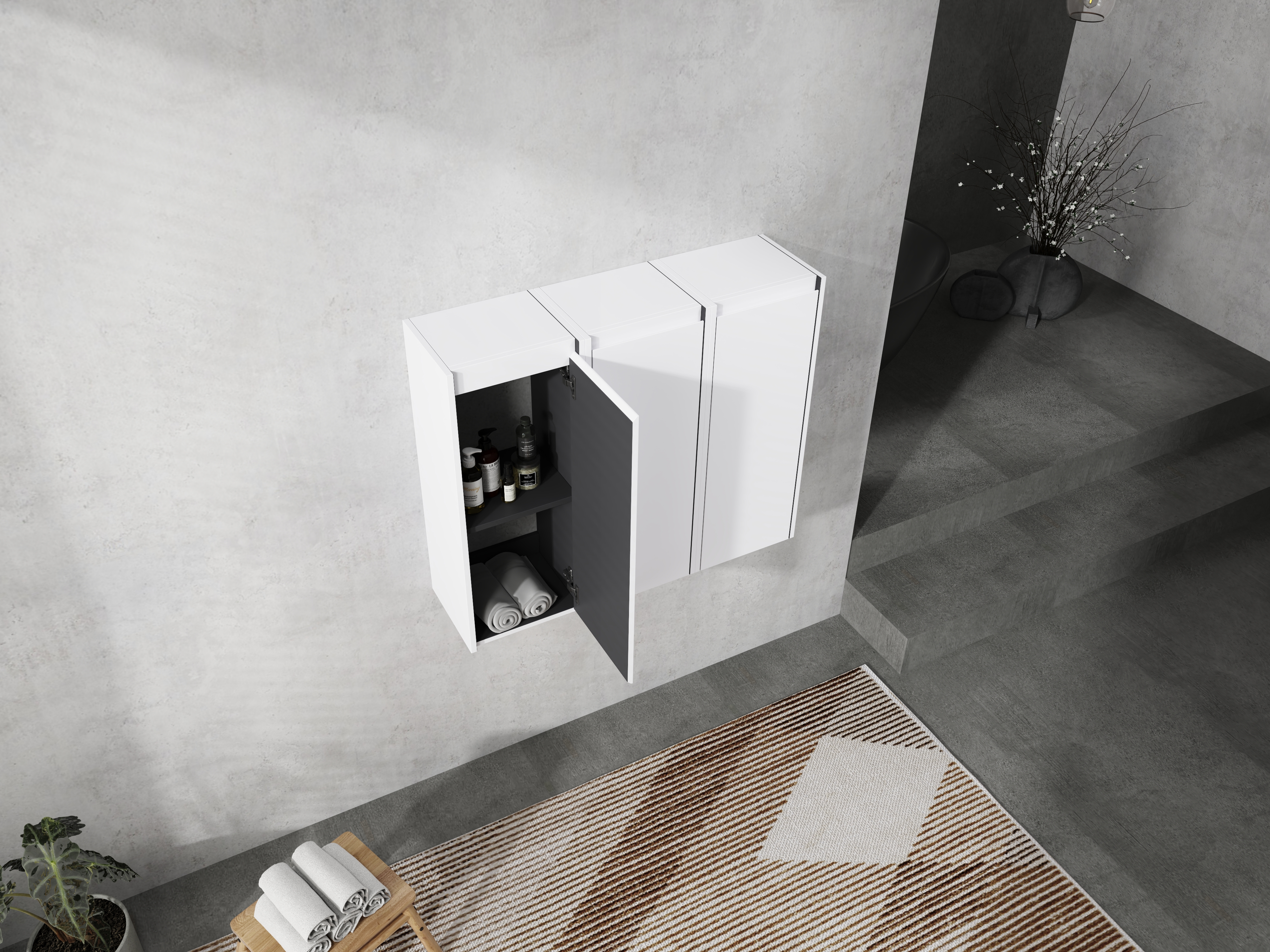 Cabinet salle bain 12 po, 3 portes soft-close, montage flottant