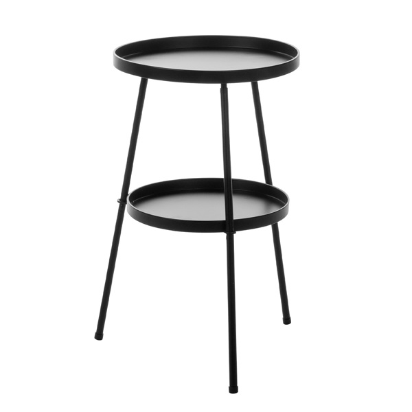 Table d'appoint ronde 2 niveaux, métal, intérieur extérieur, noir