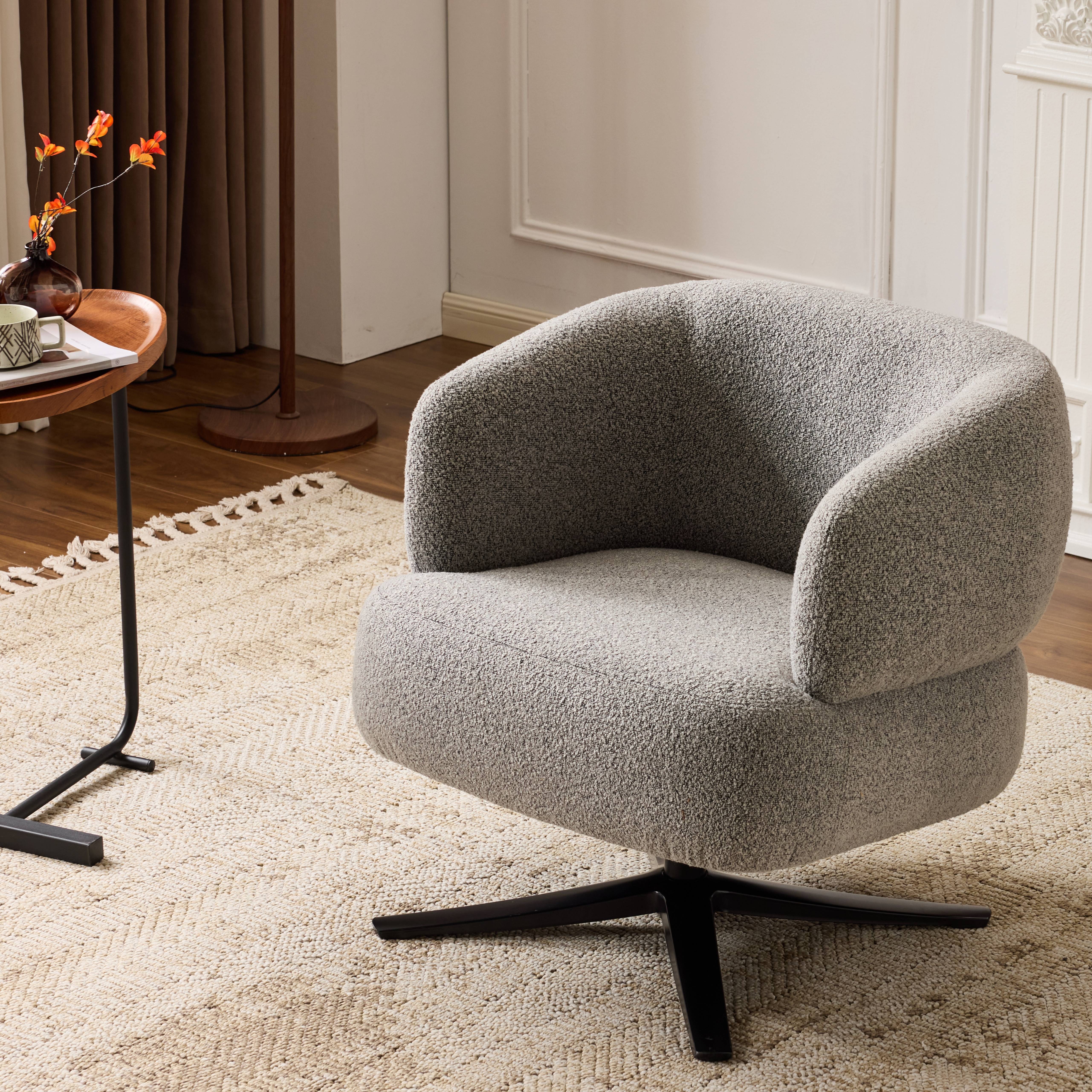 Fauteuil pivotant style câlin, gris, balcons/salons