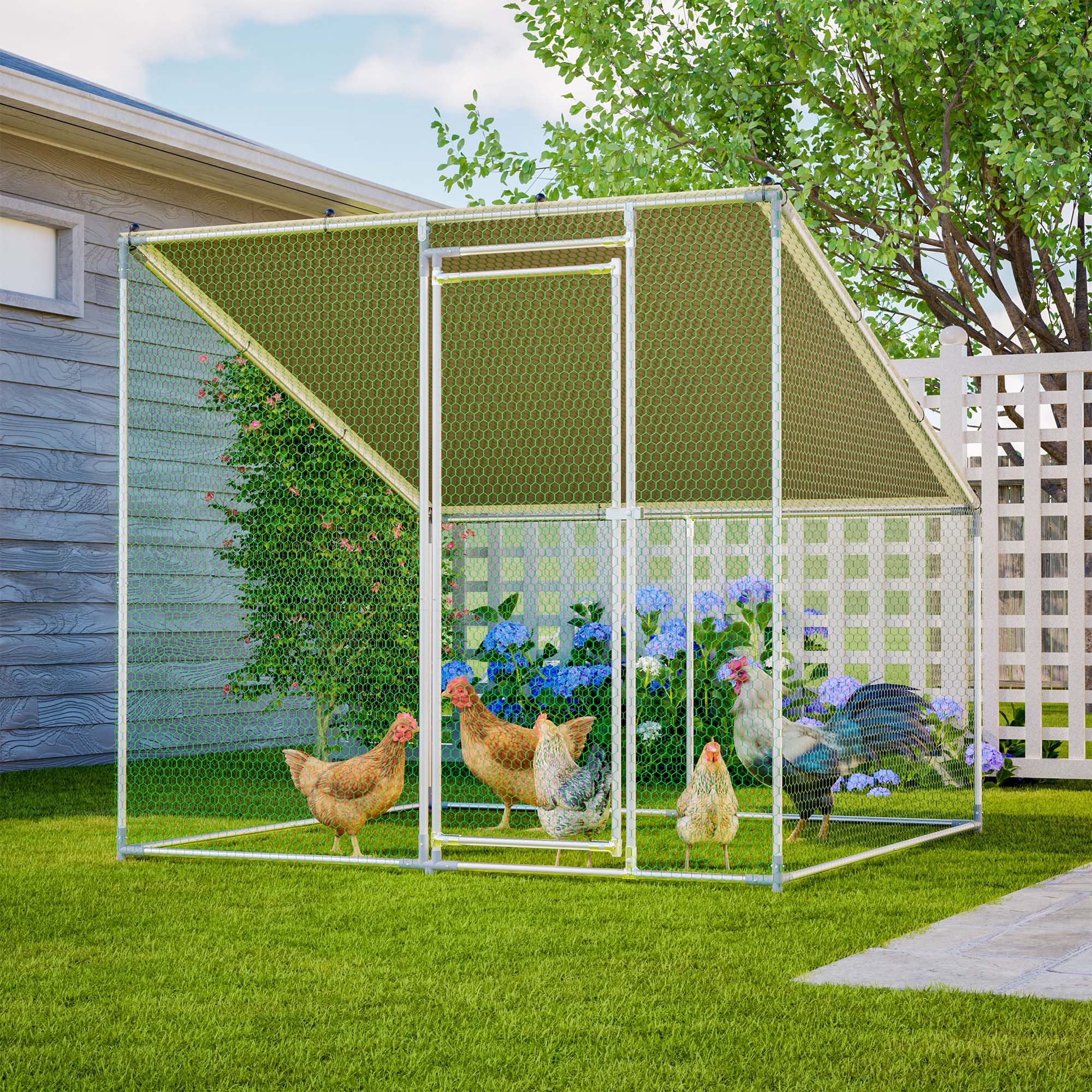 Poulailler métal 84x78,7x72,7" - Toit penché, bâche imperméable