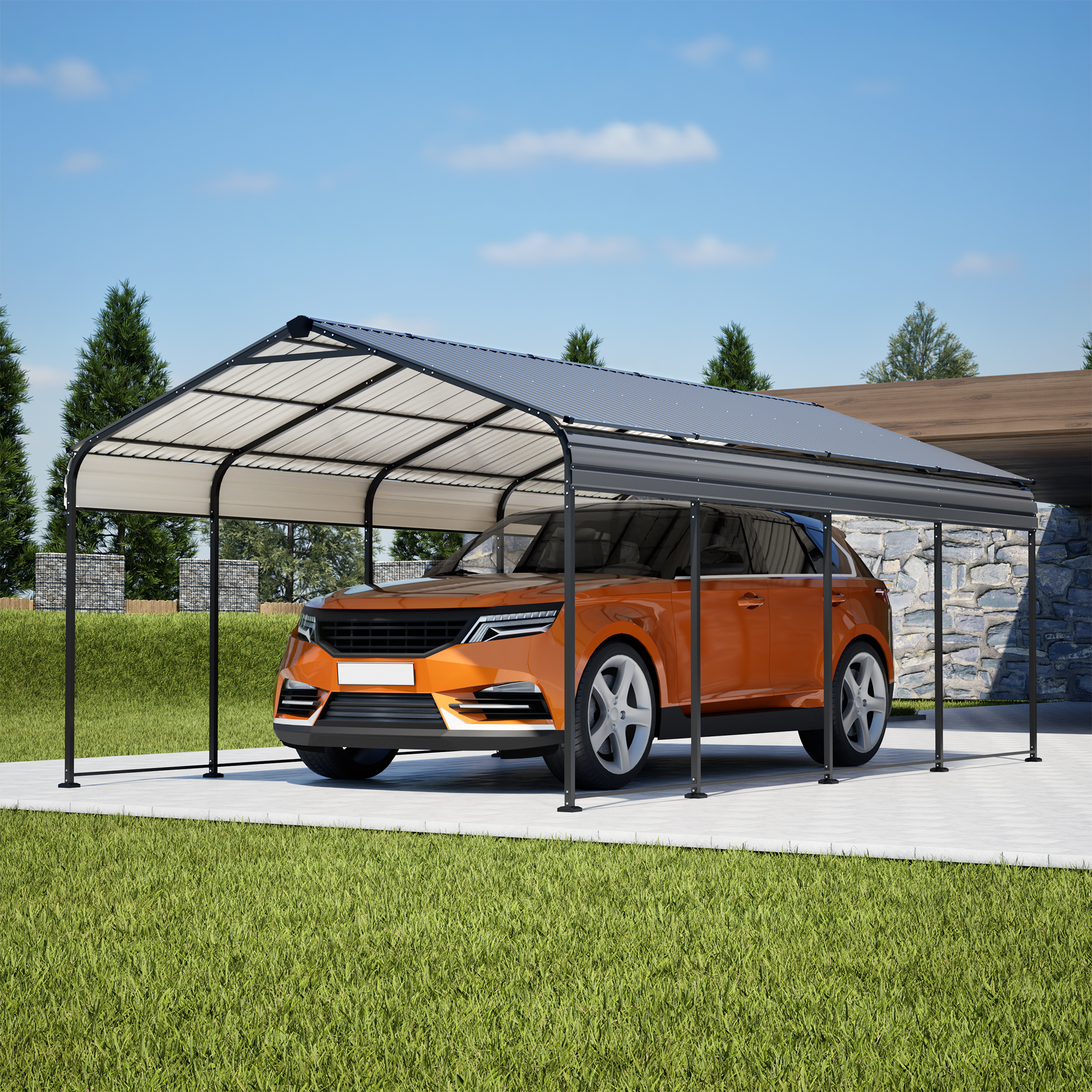 Abri auto métal 12x20 pi galvanisé noir tout temps