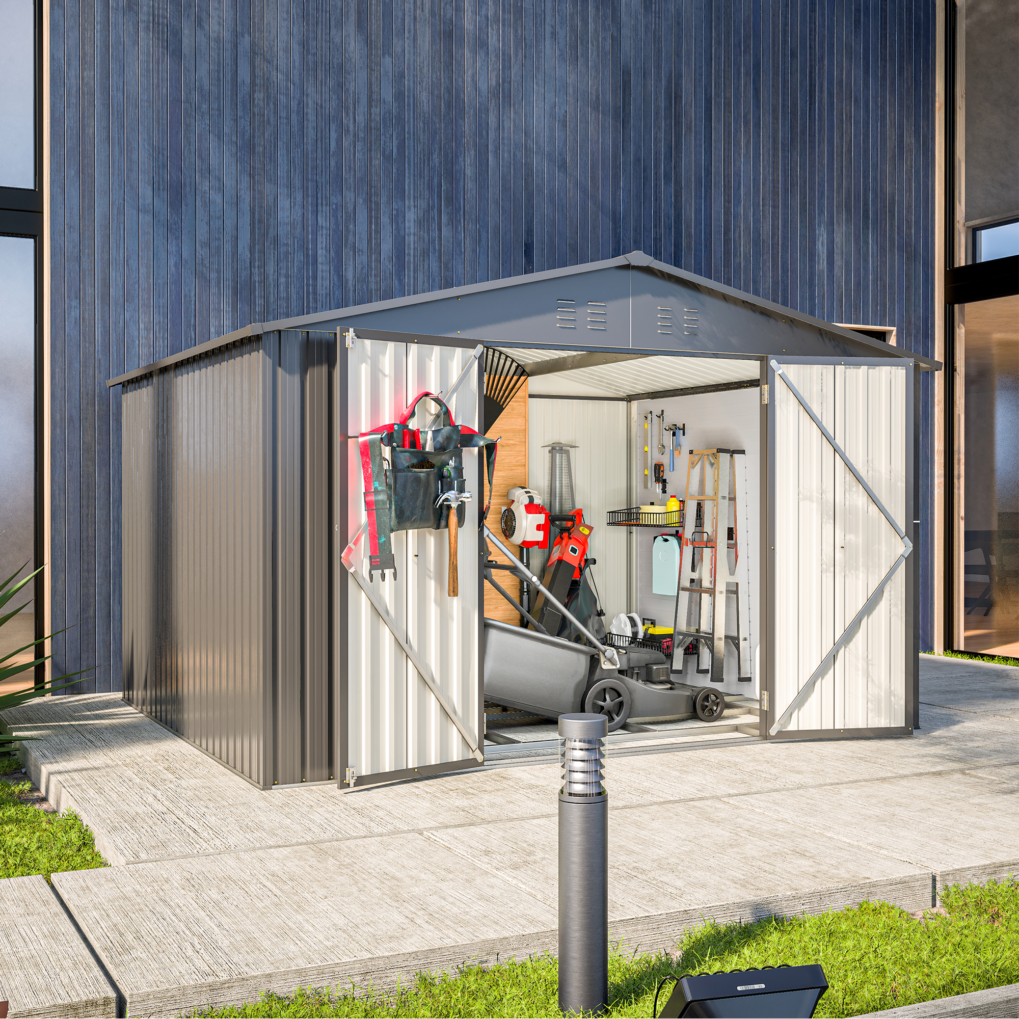 Remise métal 10x8 pi, portes verrouillables, noire