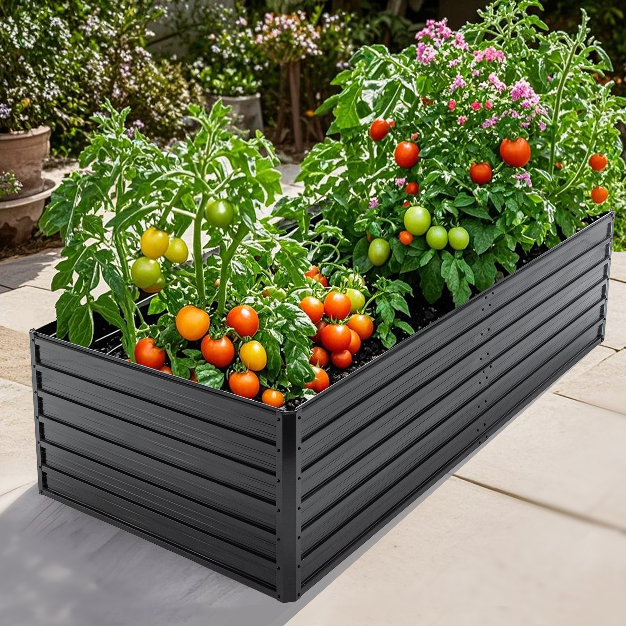 Jardinière surélevée galvanisée 7,2x3,6x2pi, noir, métal
