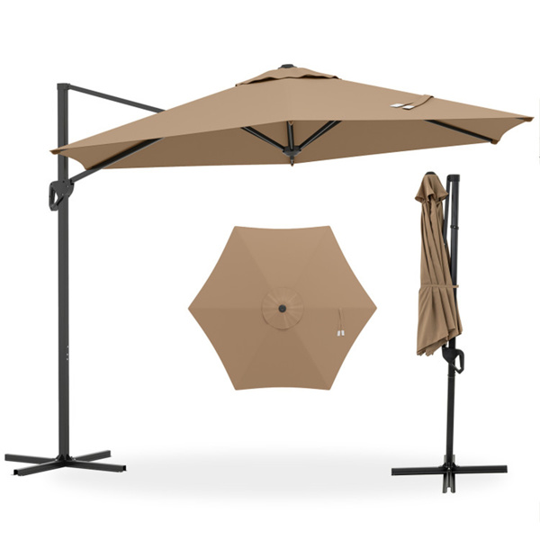 Parasol cantilever 9x8.2FT à deux étages ventilé marron