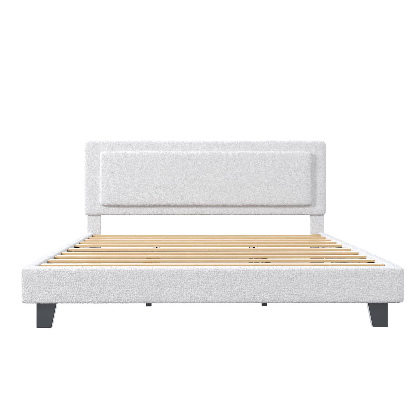 Lit King tête ajustable bois métal beige