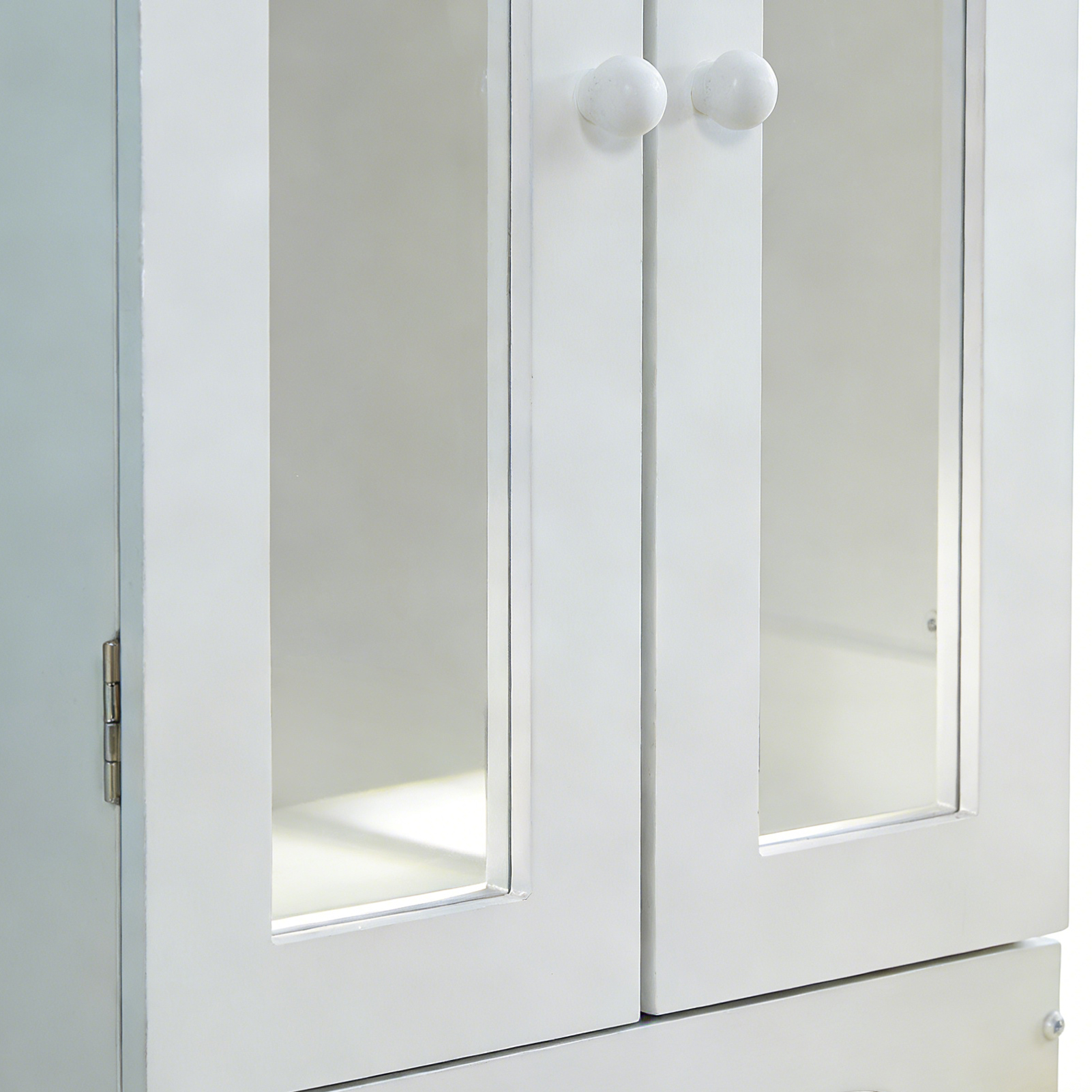 Armoire poupée bois miroir 18po, 6 cintres, rangement blanc, enfants 3+