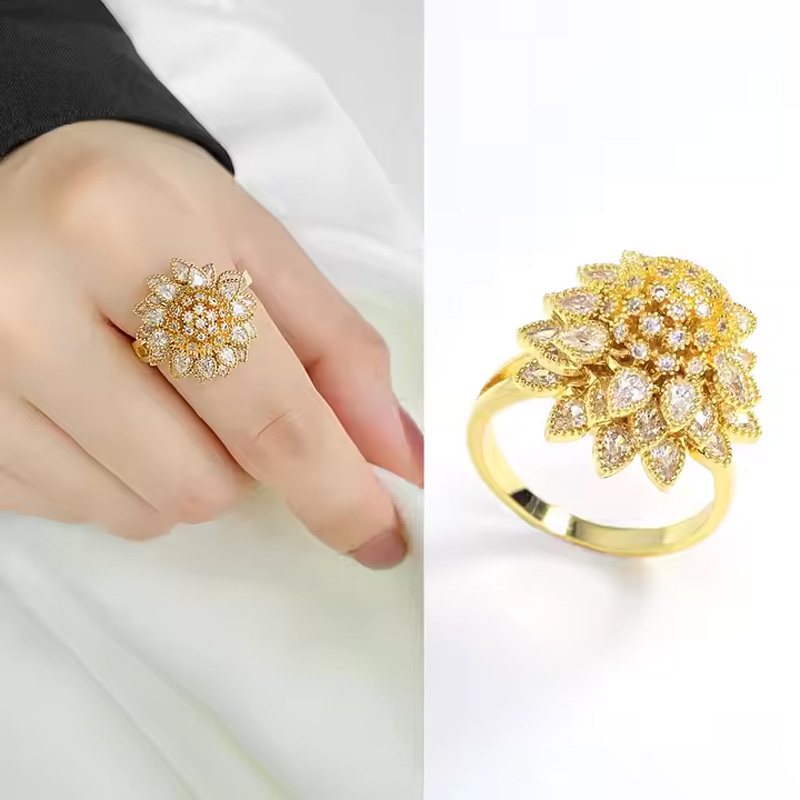 Bague fleur or ajustable femme zircone