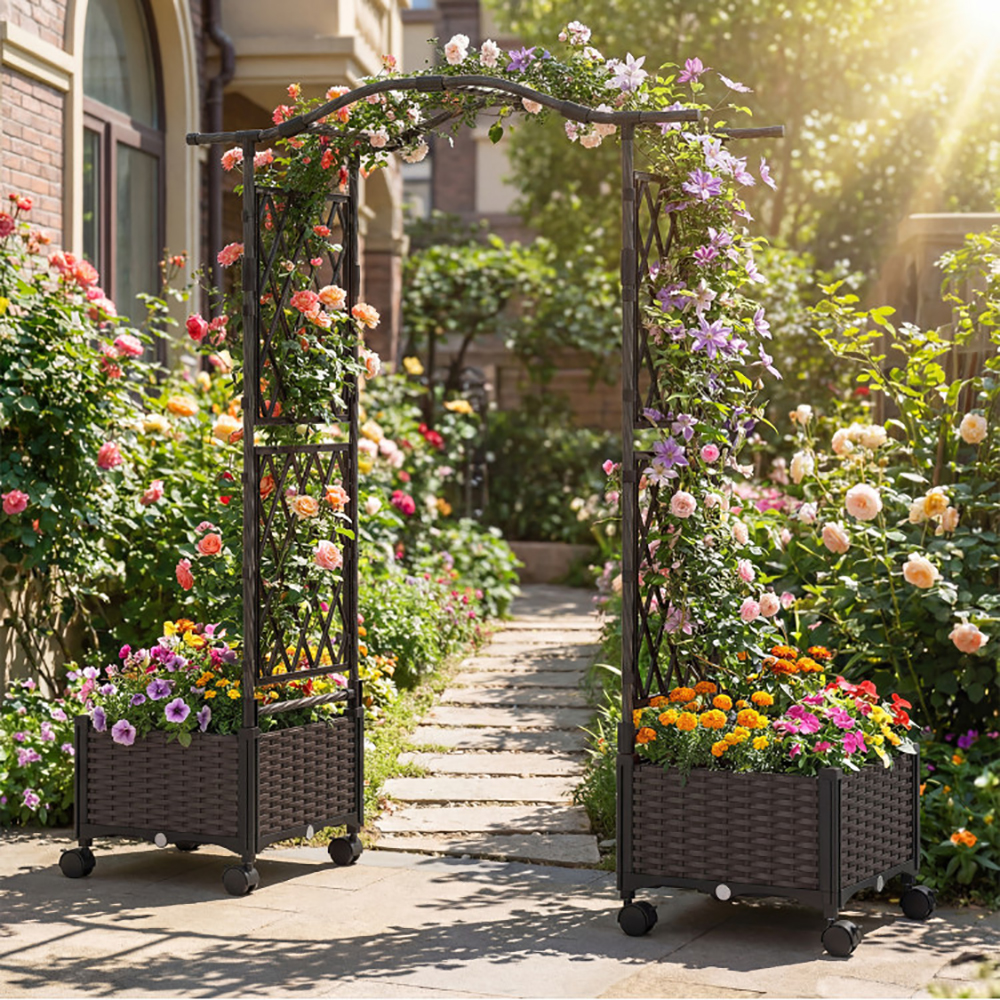 Jardinière 5 pi auto-arrosage avec treillis et toit