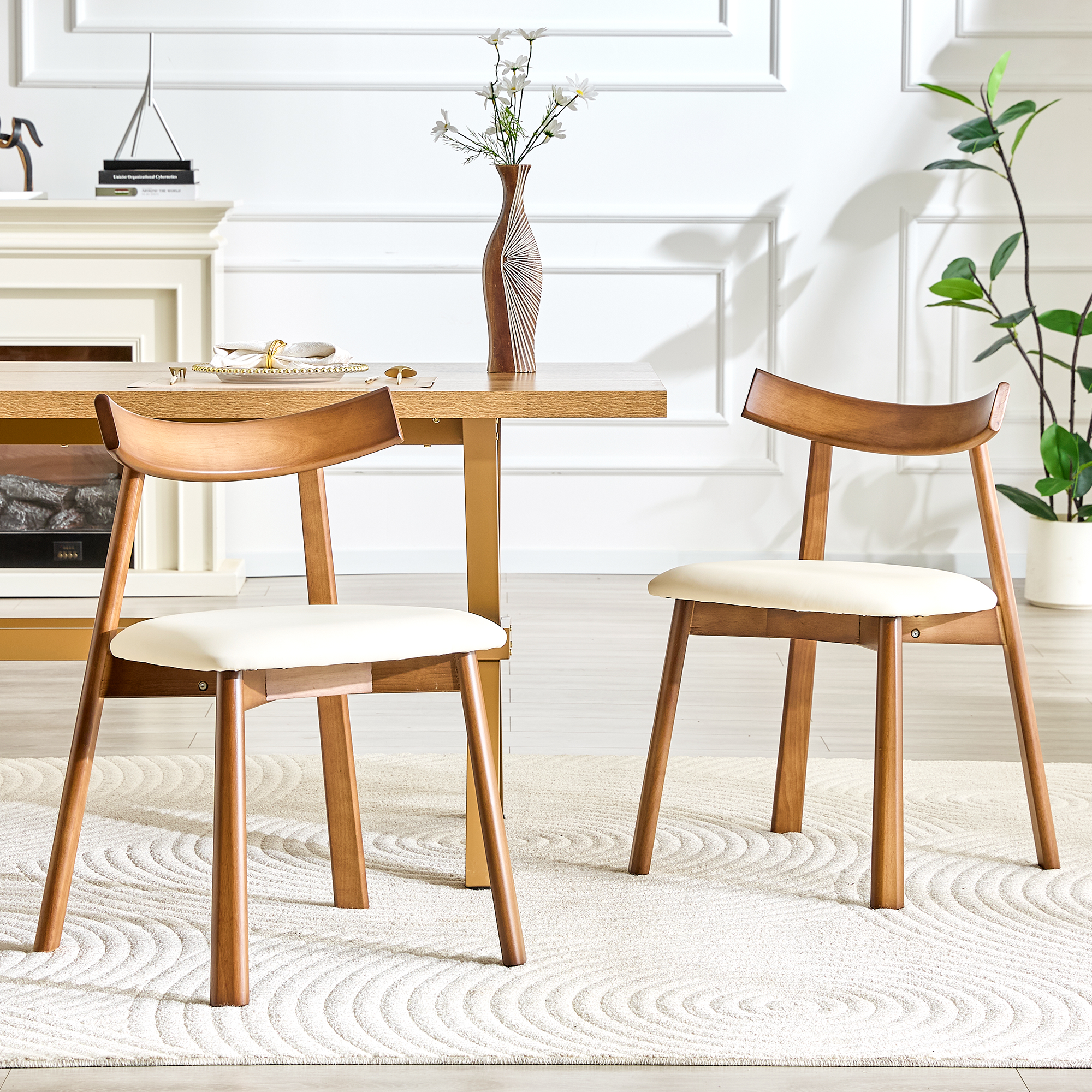 Chaises bois noyer 2 coussin blanc PU