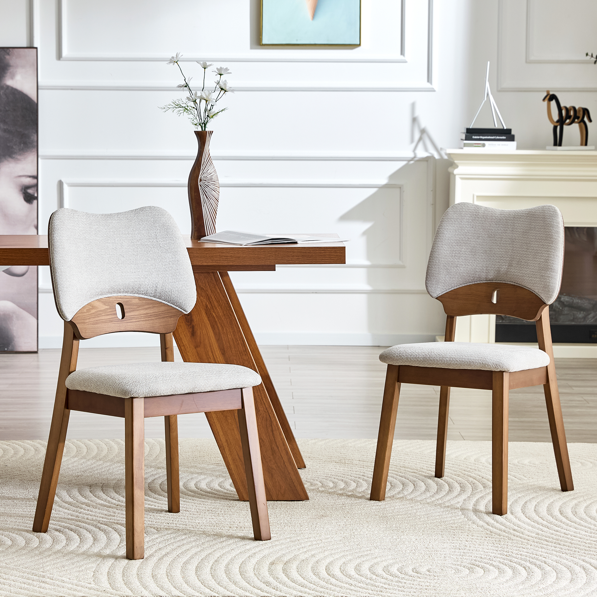 Chaises salle à manger bois noyer 2 pièces - Gris