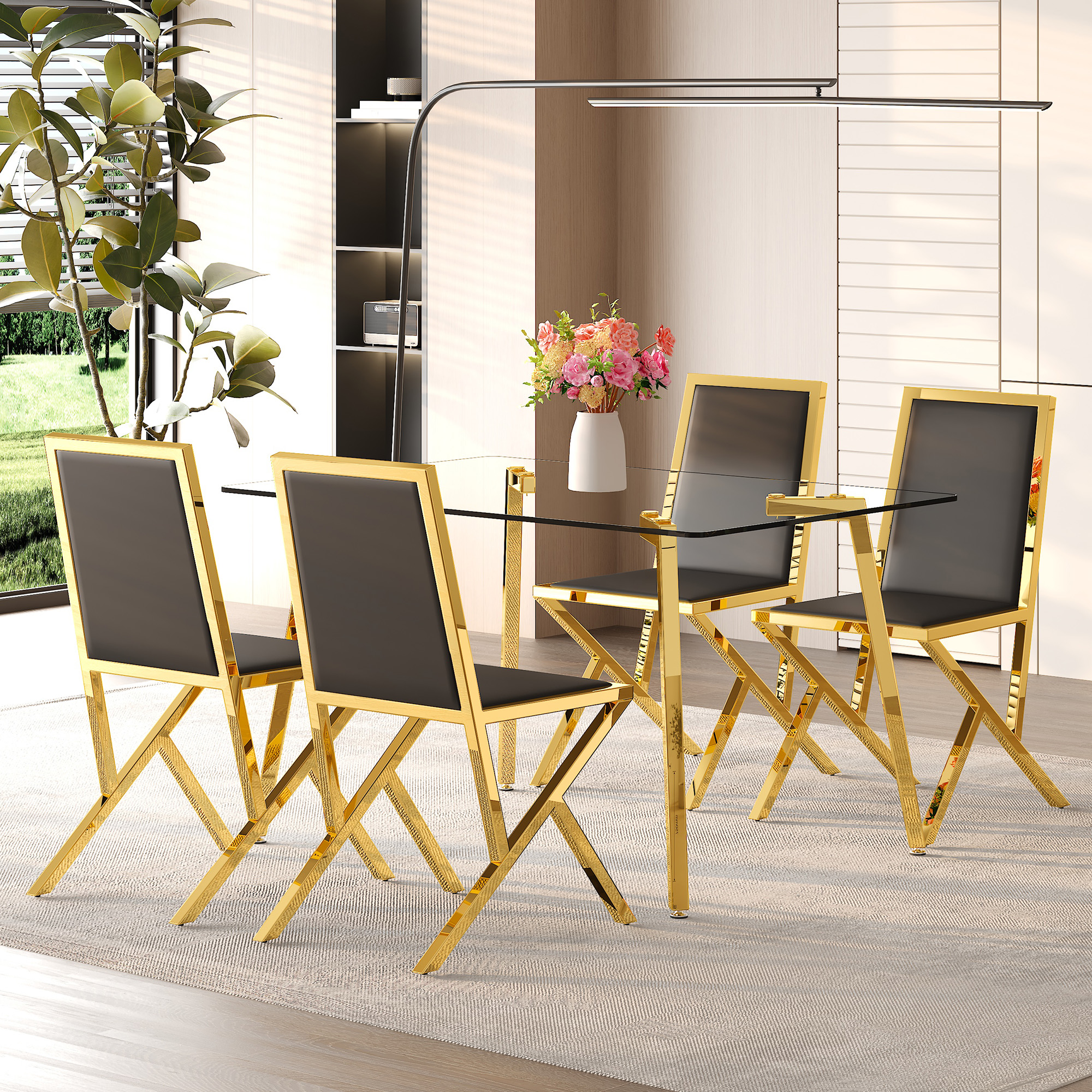 Ensemble table et chaises, verre teinté 51x31,5po, 4 chaises