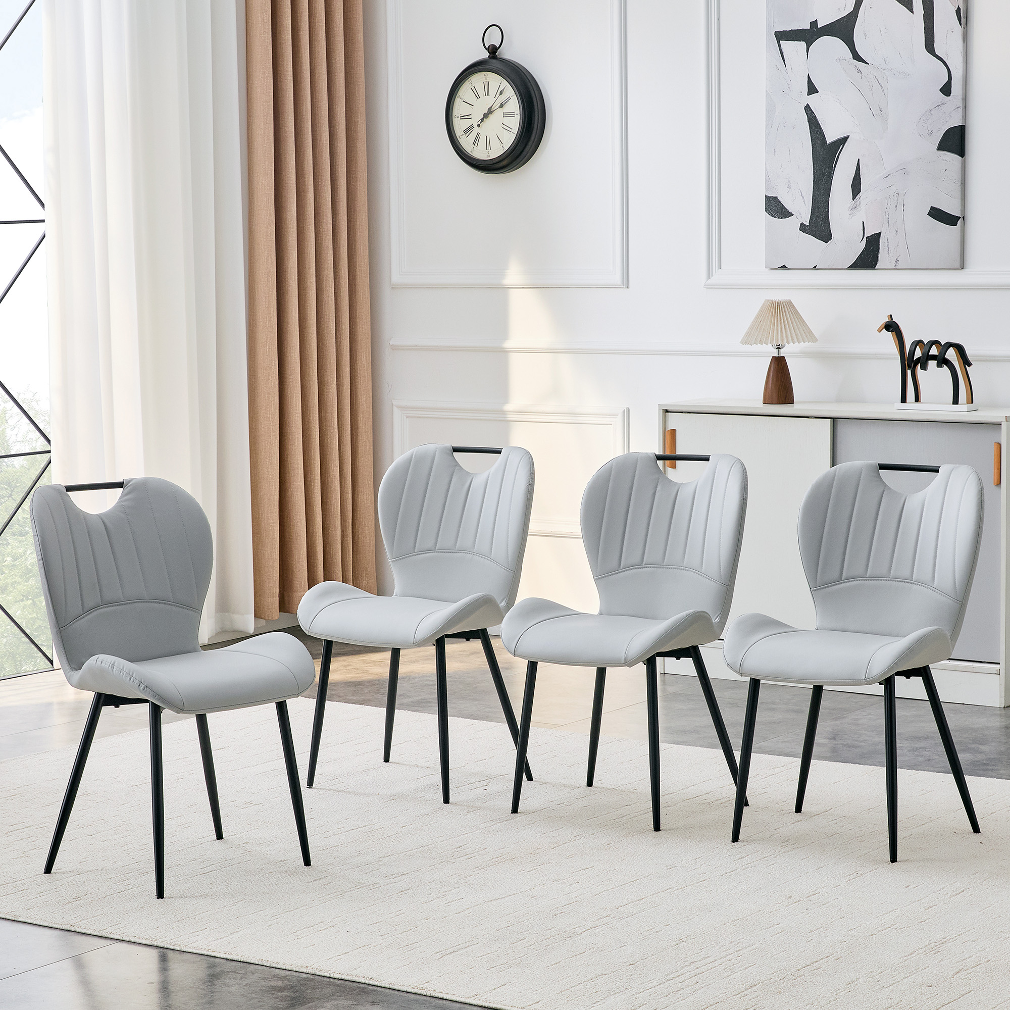 4 chaises salle à manger gris clair anse noire