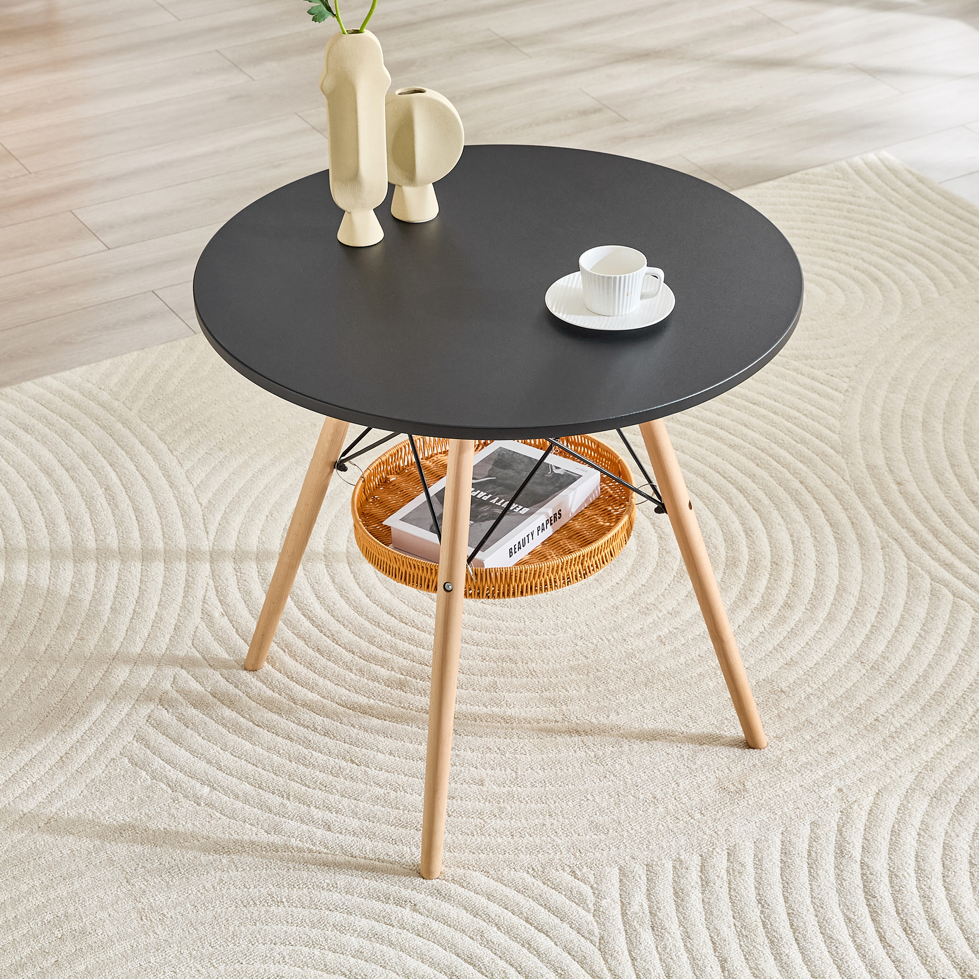 Table à manger circulaire 31,5", MDF noir, bois solide