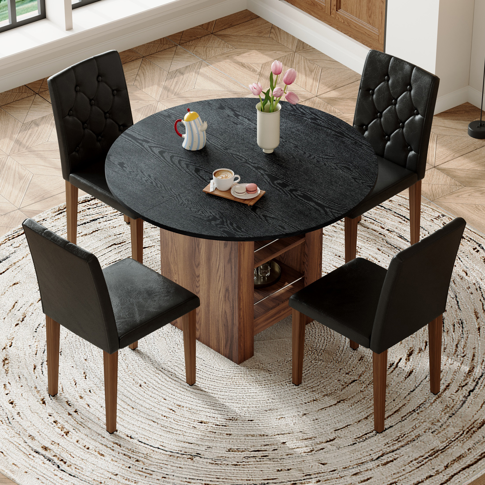 Ensemble table chaises 42po noir plateau double
