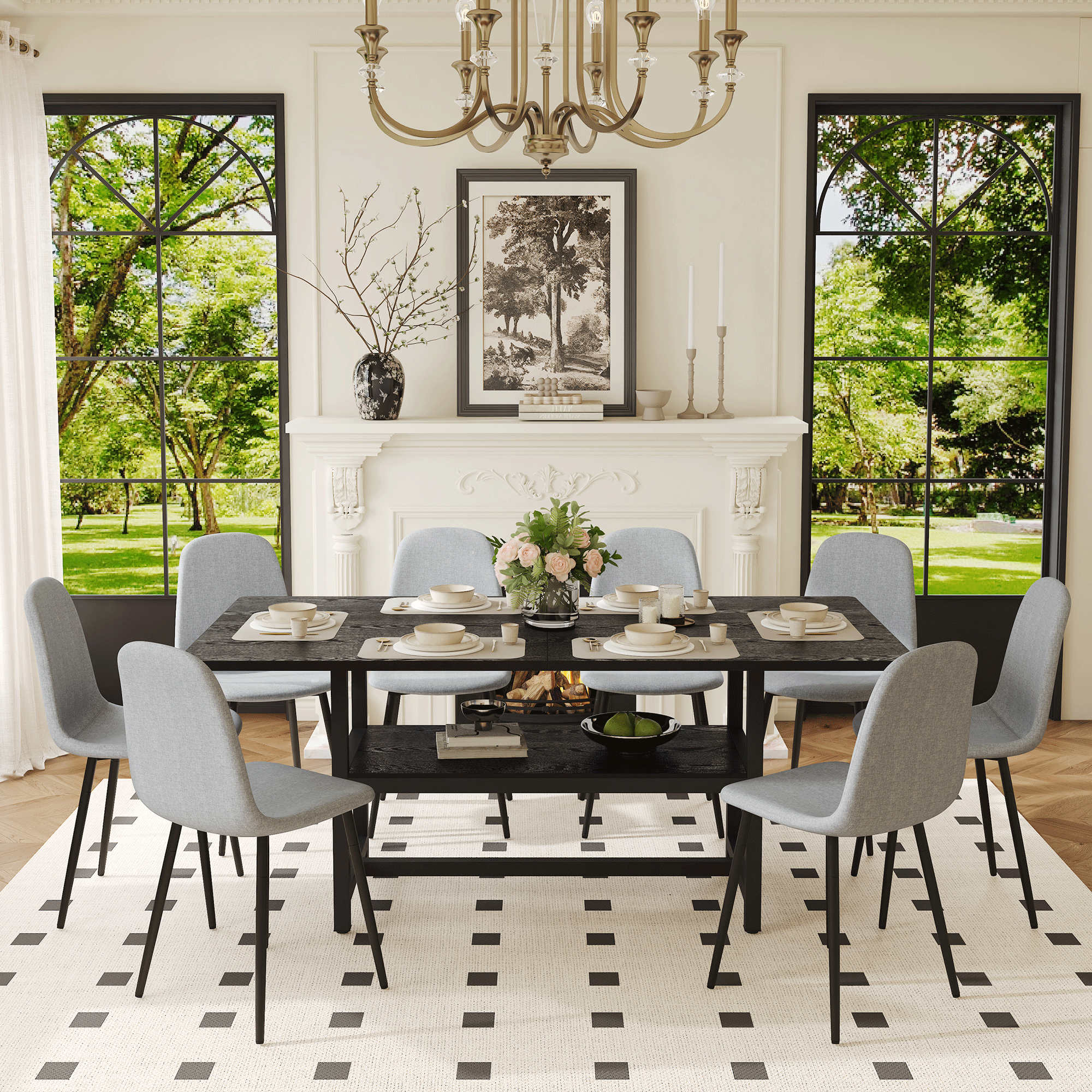 Table à manger 71x35,4po + 8 chaises, gris