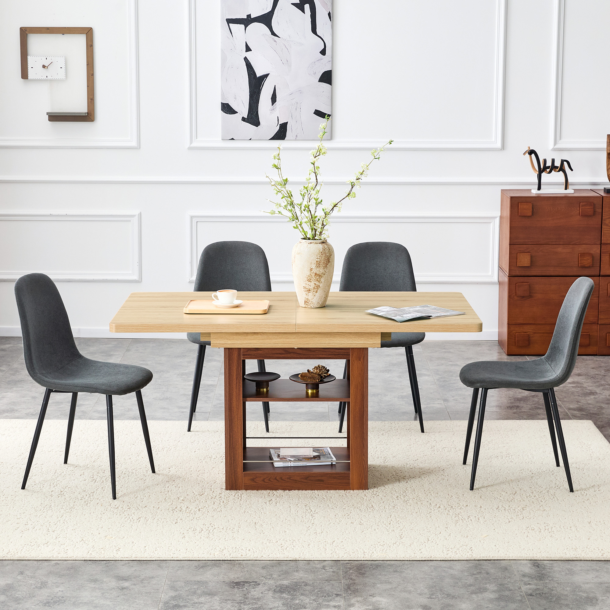 Table extensible 59-71 po 4 chaises gris foncé