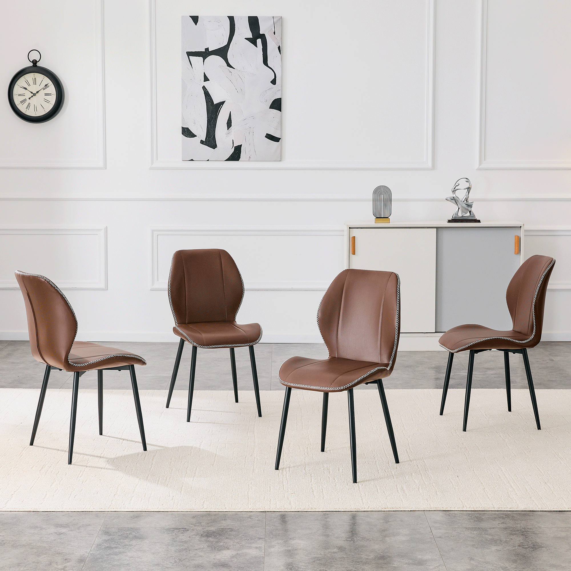 Chaises salle à manger cuir brun, Ensemble 4 pièces