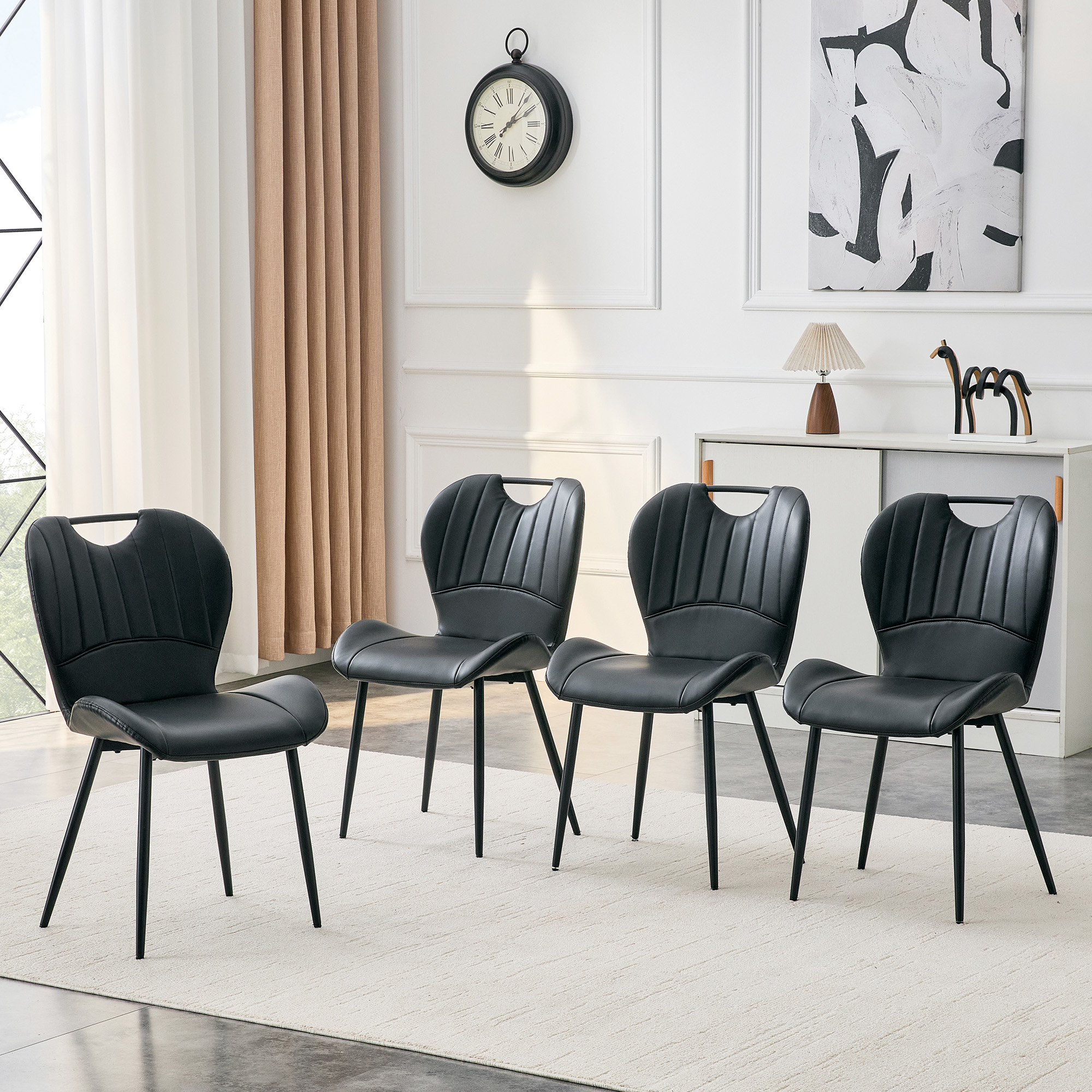 Ensemble 4 chaises salle à manger cuir noir cadre métal