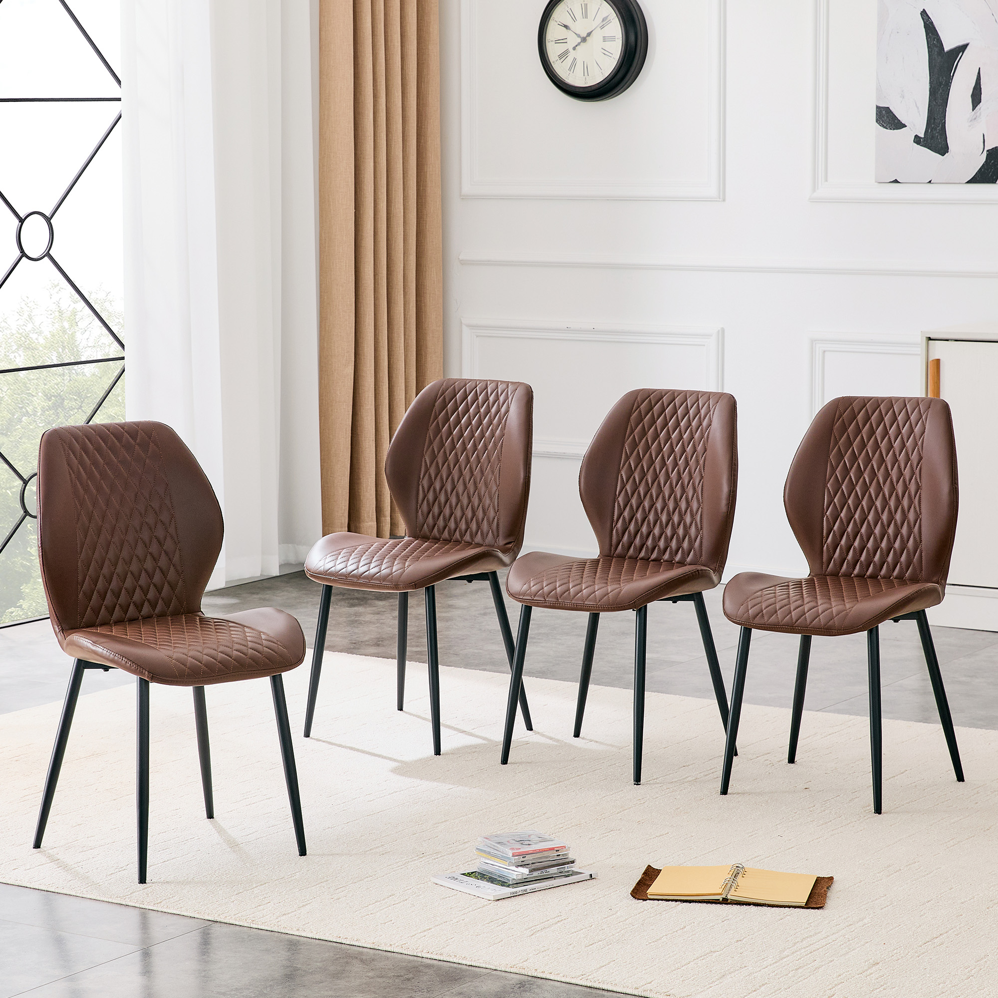 Ensemble 4 chaises brun diamant, pieds métal noir